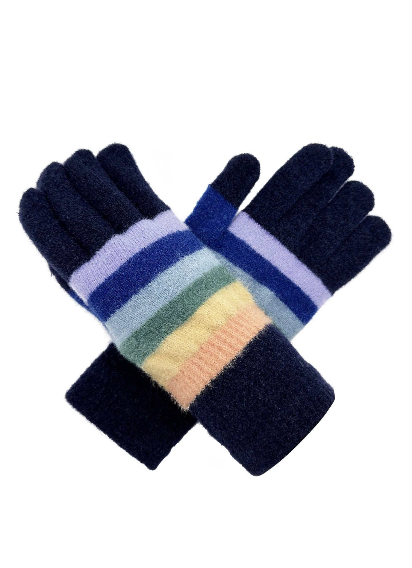 GV2455-082 Cozy Knit Gloves with Colorful Striped Accents