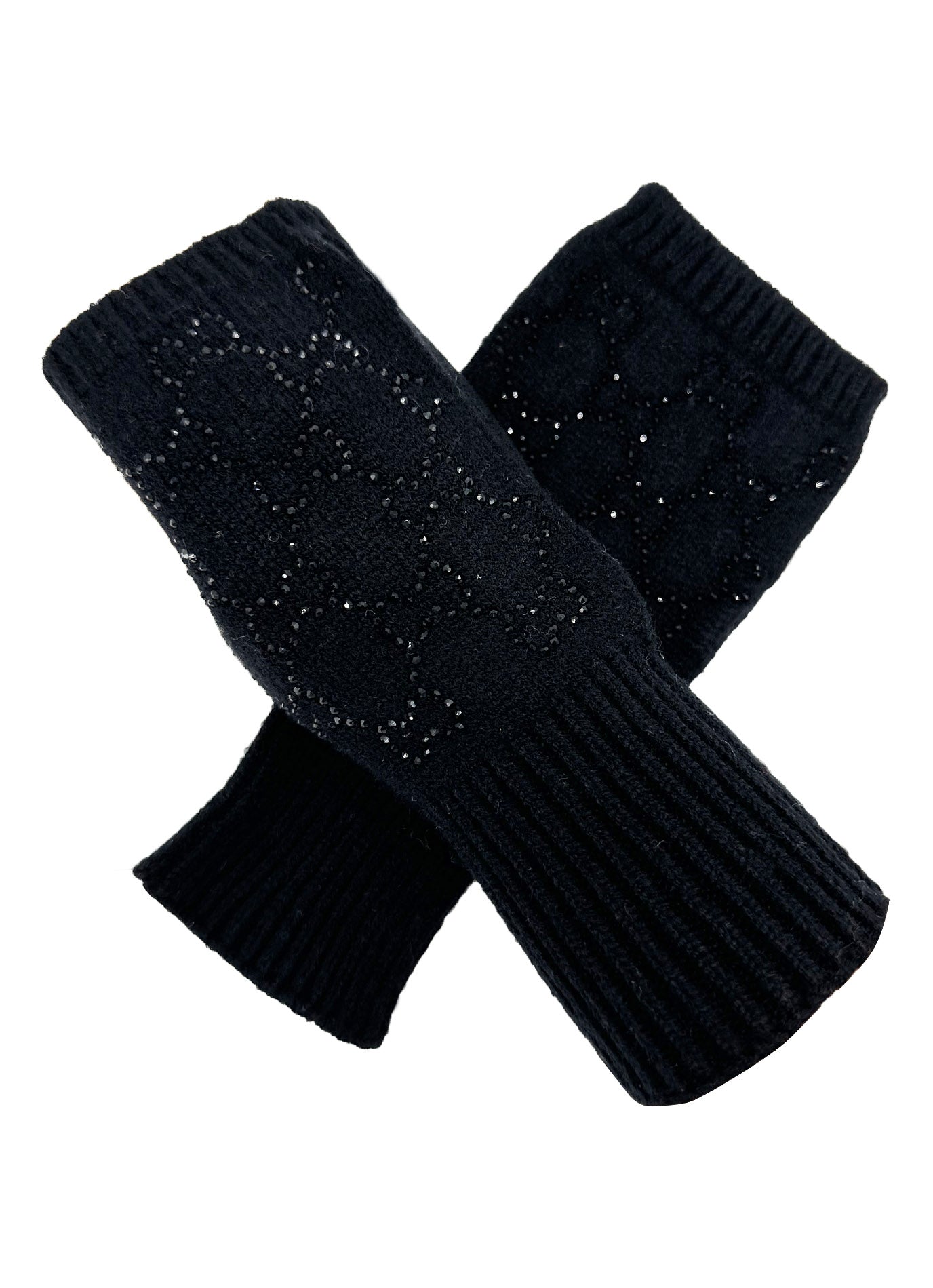 GV2478-083 Soft Fingerless Gloves with Sequined Interlocking Pattern