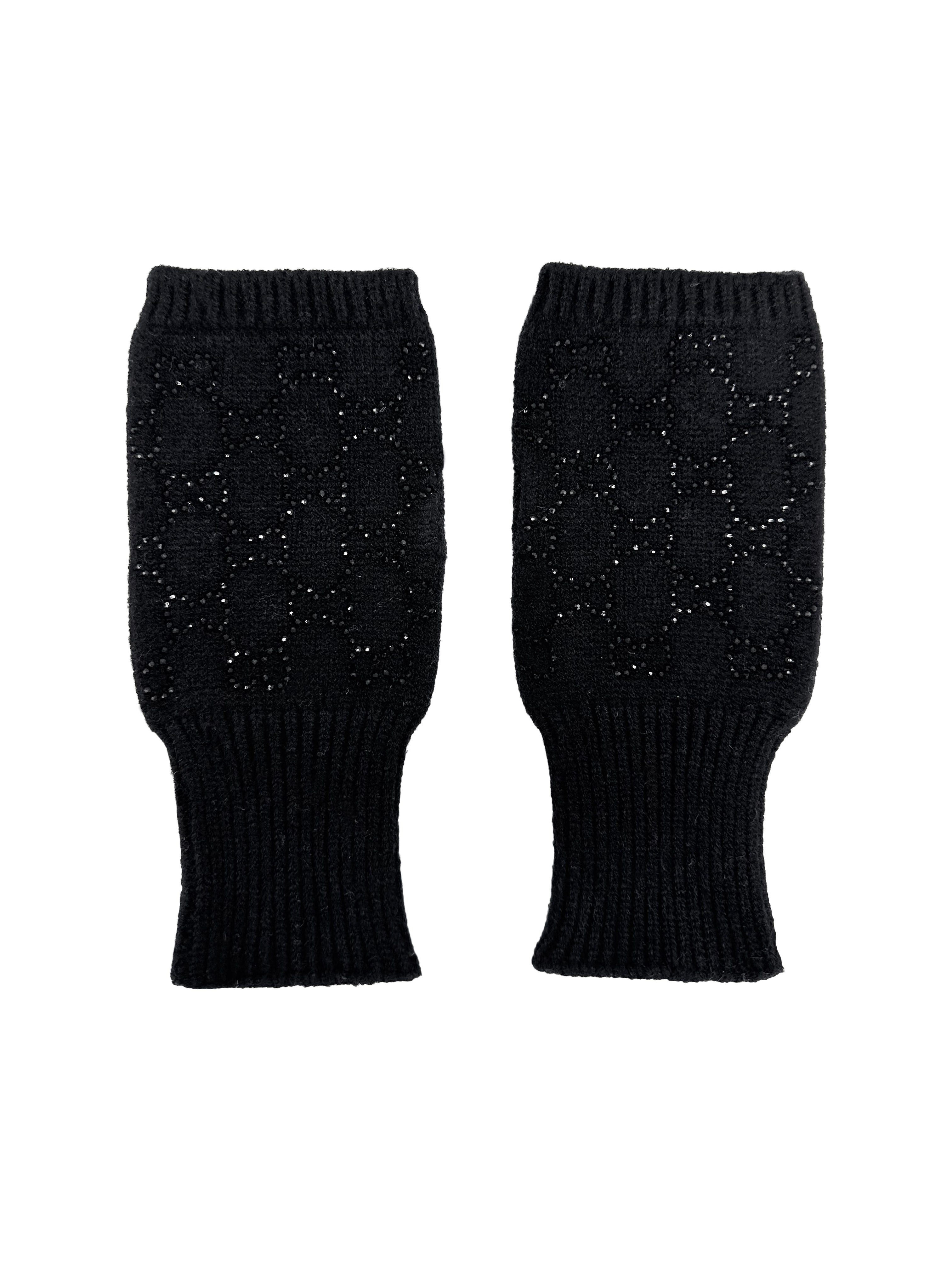 GV2478-083 Soft Fingerless Gloves with Sequined Interlocking Pattern