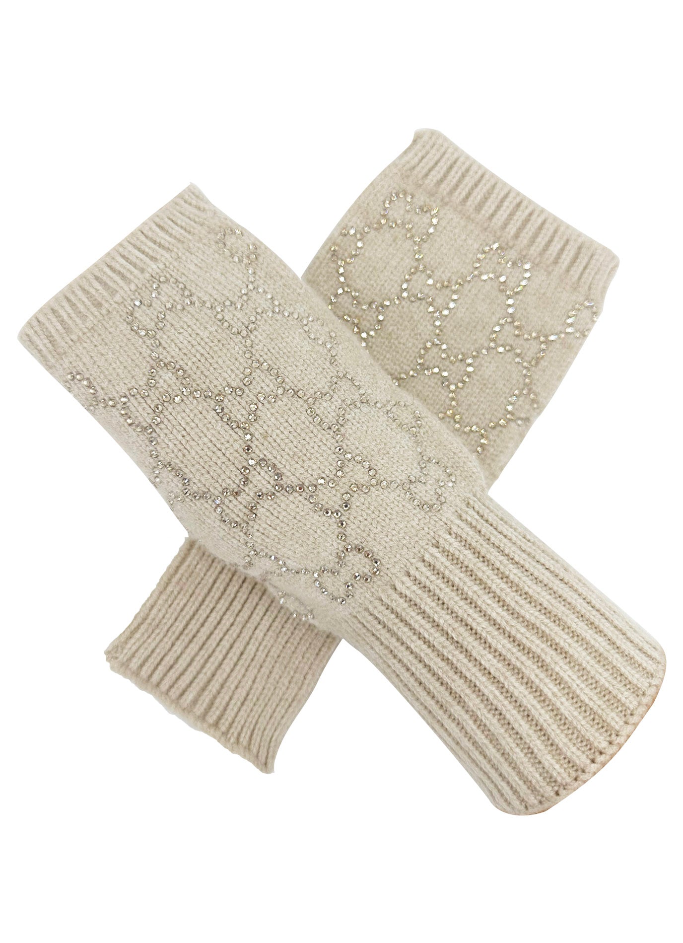 GV2478-083 Soft Fingerless Gloves with Sequined Interlocking Pattern