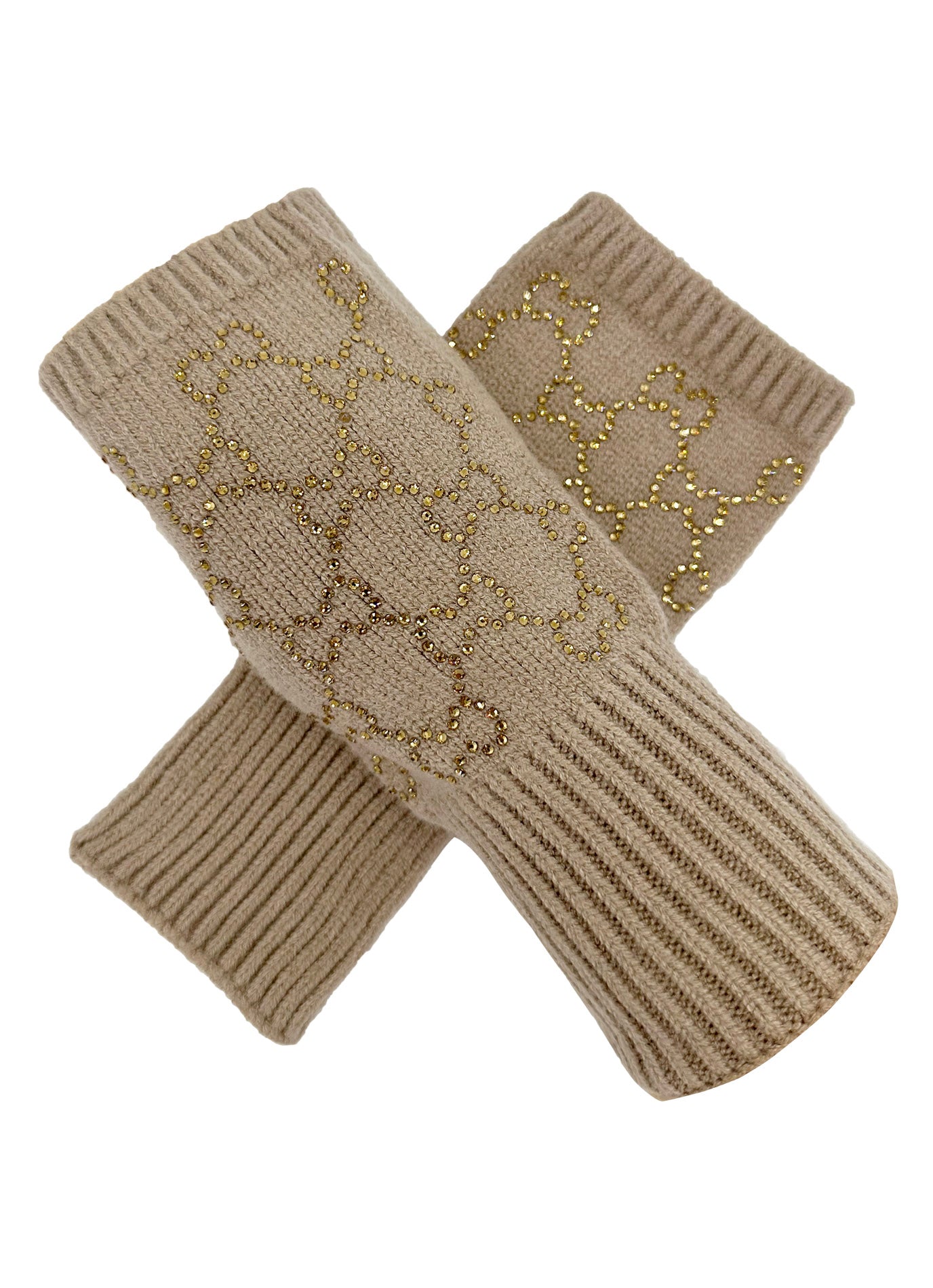 GV2478-083 Soft Fingerless Gloves with Sequined Interlocking Pattern