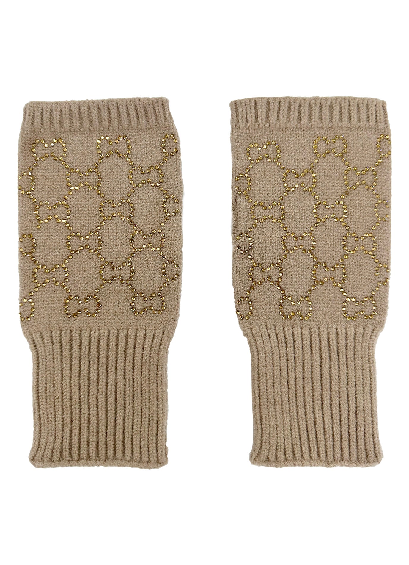 GV2478-083 Soft Fingerless Gloves with Sequined Interlocking Pattern