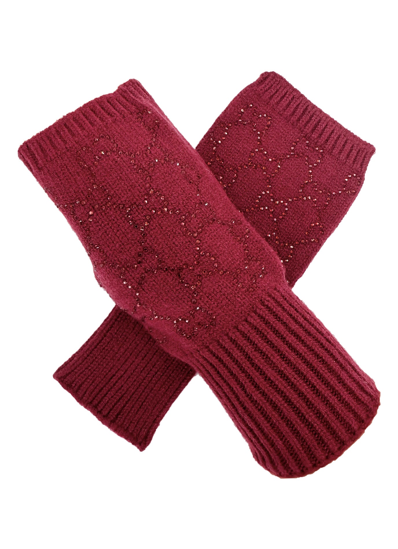 GV2478-083 Soft Fingerless Gloves with Sequined Interlocking Pattern