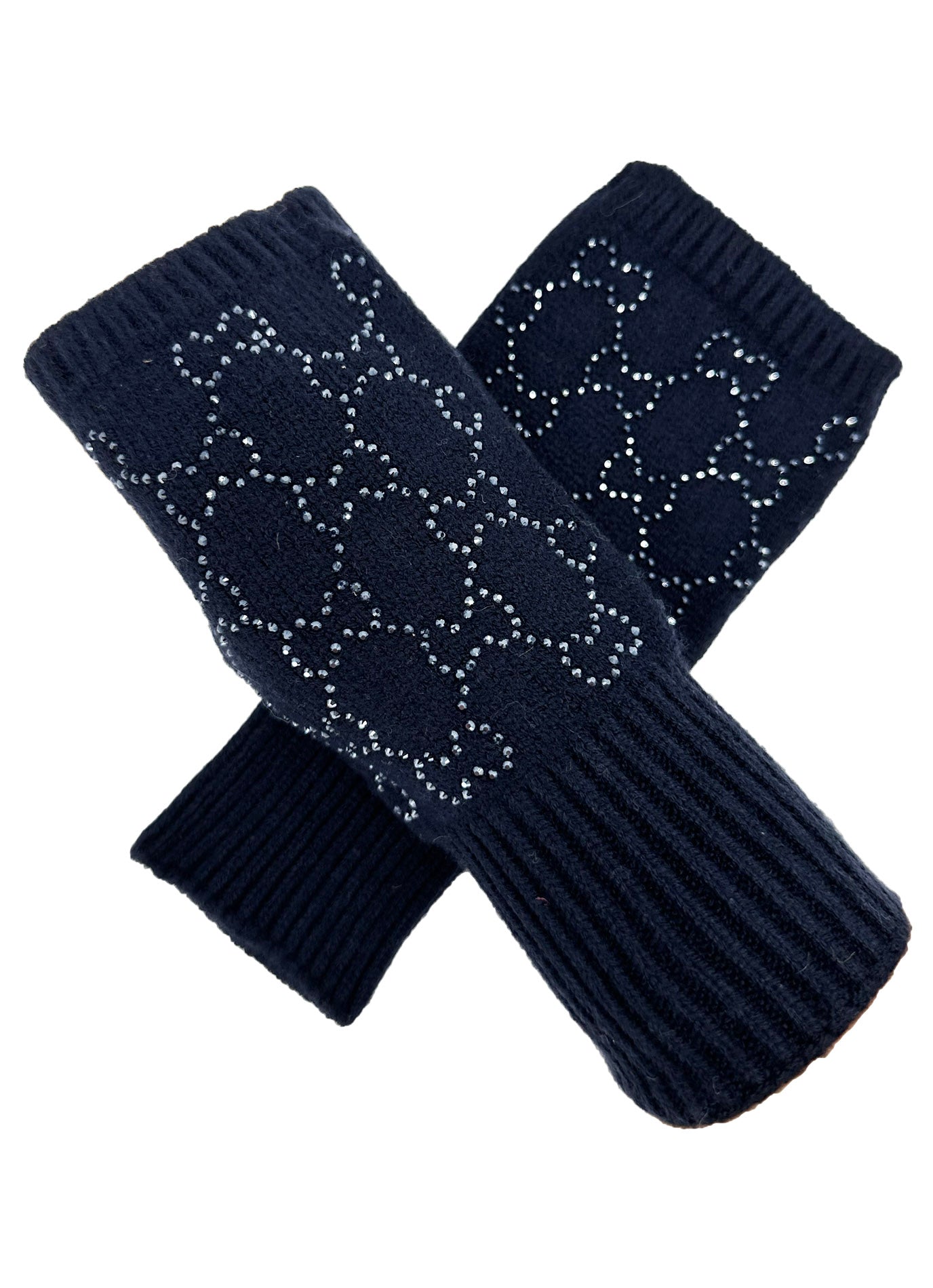 GV2478-083 Soft Fingerless Gloves with Sequined Interlocking Pattern