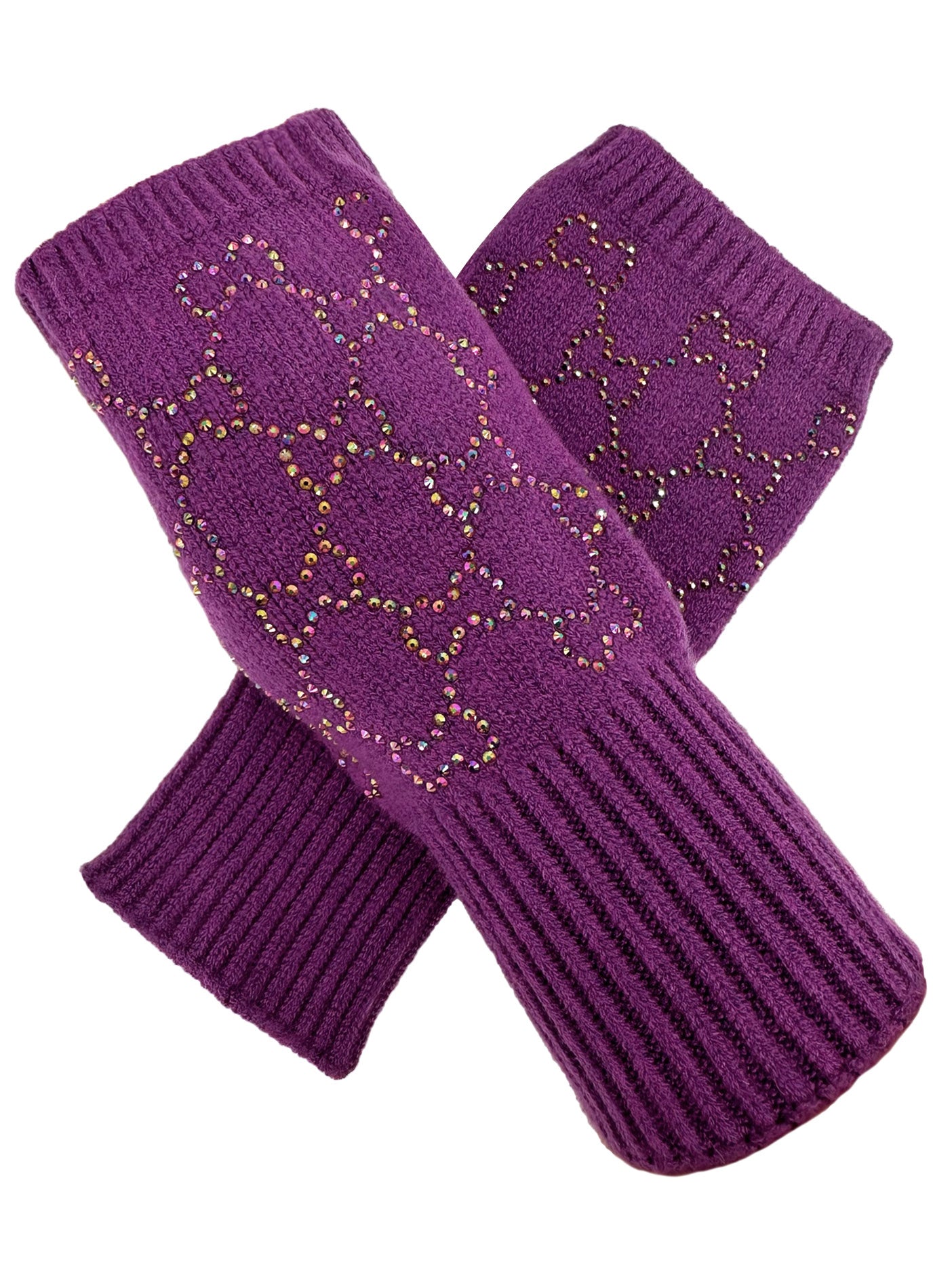 GV2478-083 Soft Fingerless Gloves with Sequined Interlocking Pattern