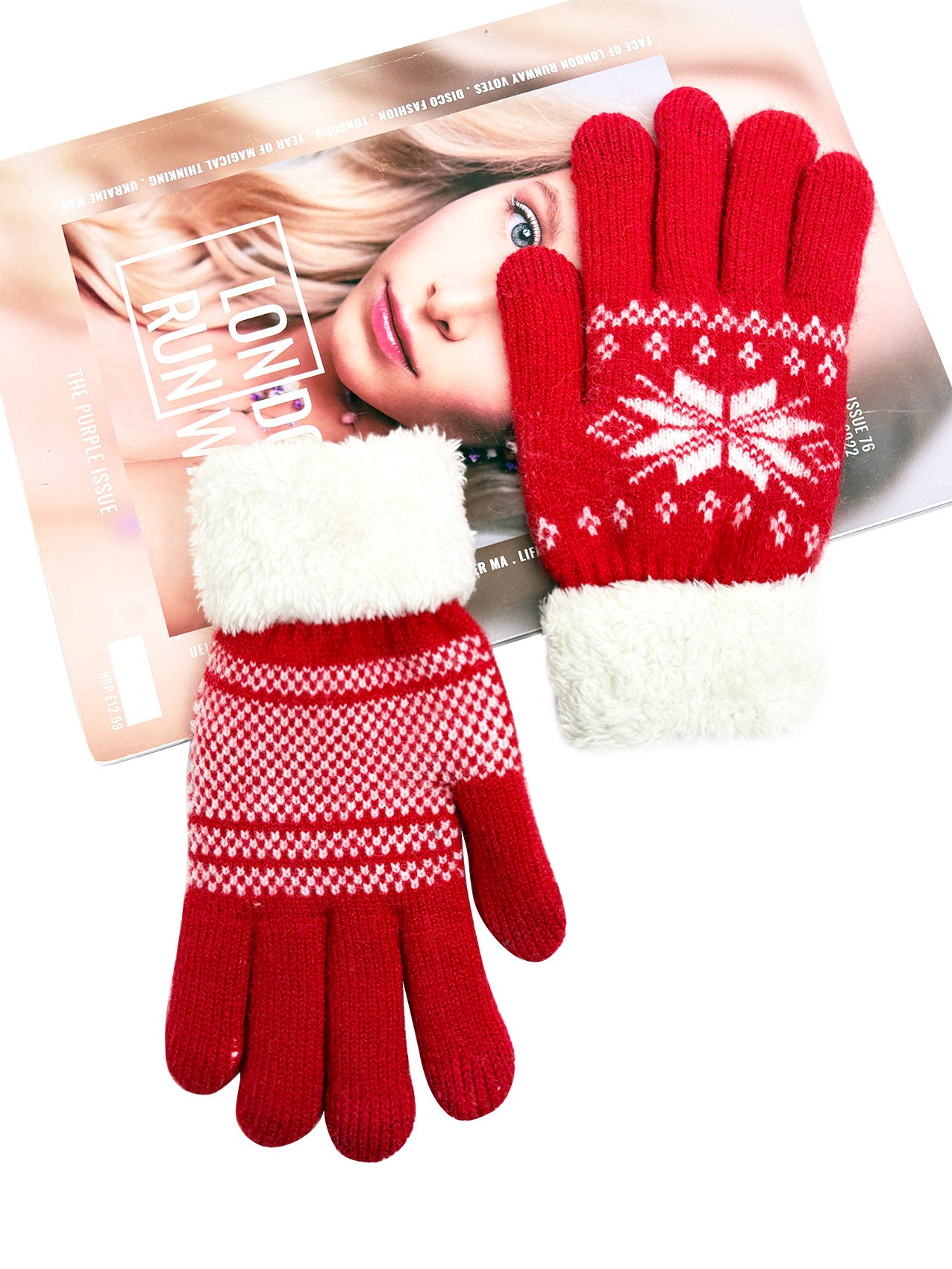 GV25069-314 Christmas Snowflake Theme Knit Style Gloves