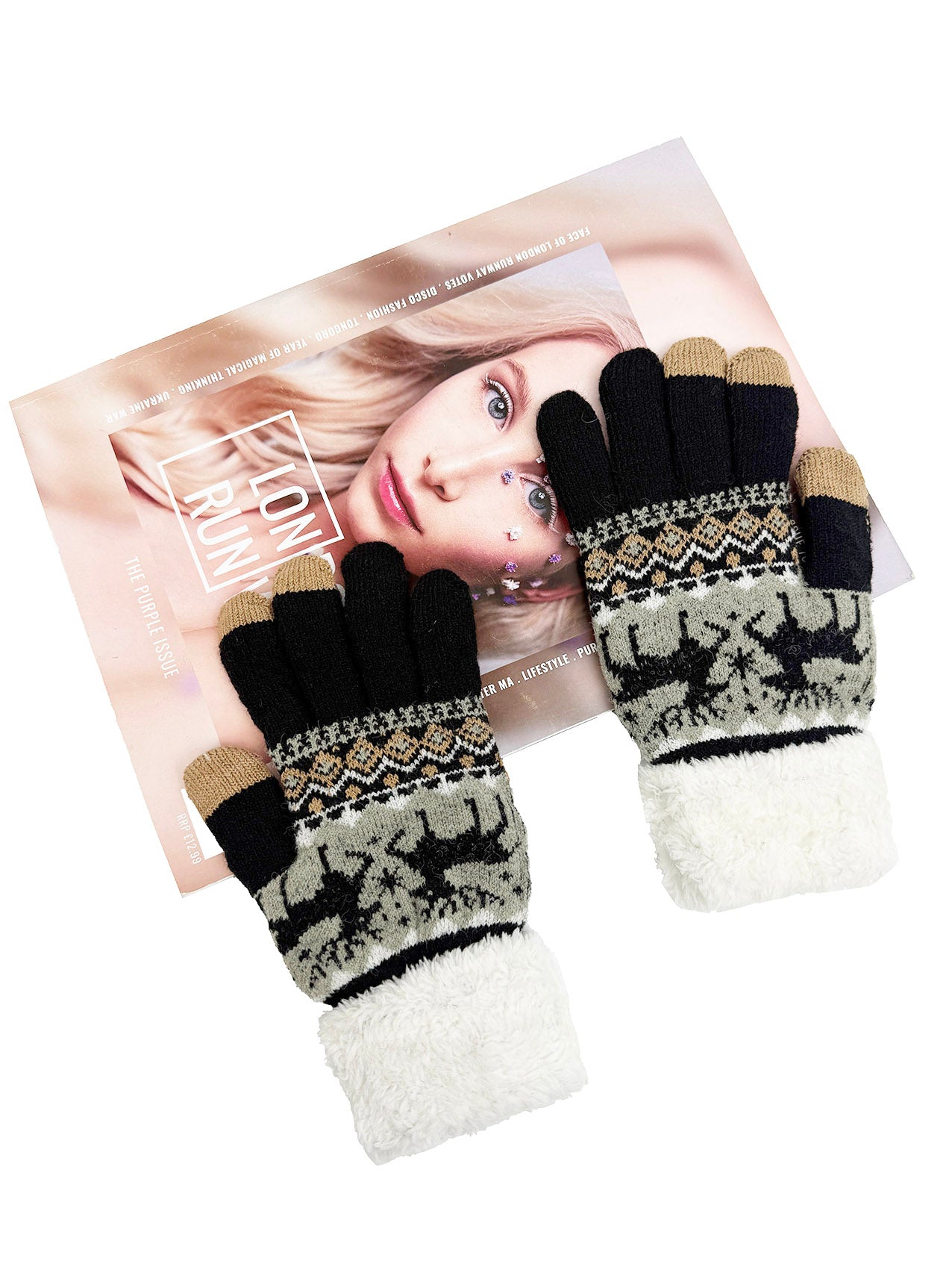 GV25073-315 Christmas Reindeer Themed Knit Style Gloves