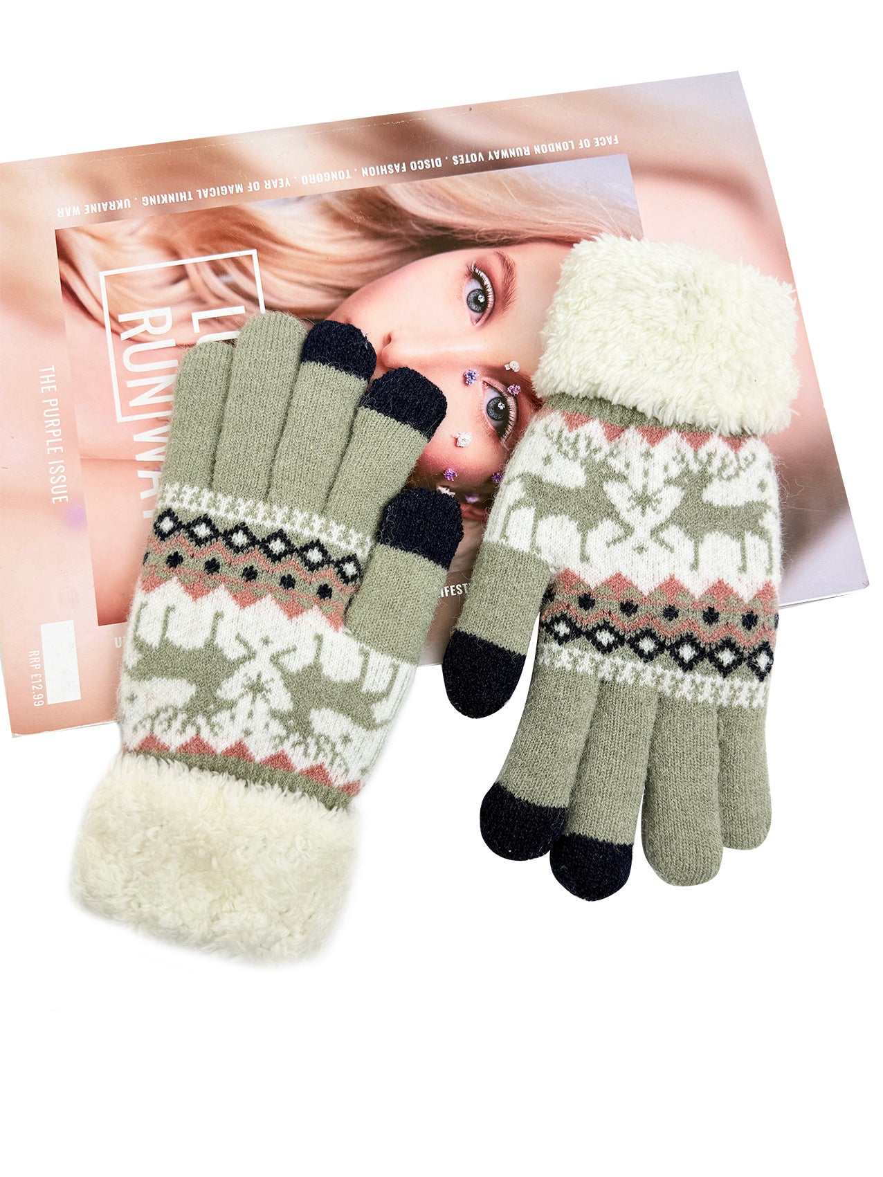 GV25073-315 Christmas Reindeer Themed Knit Style Gloves