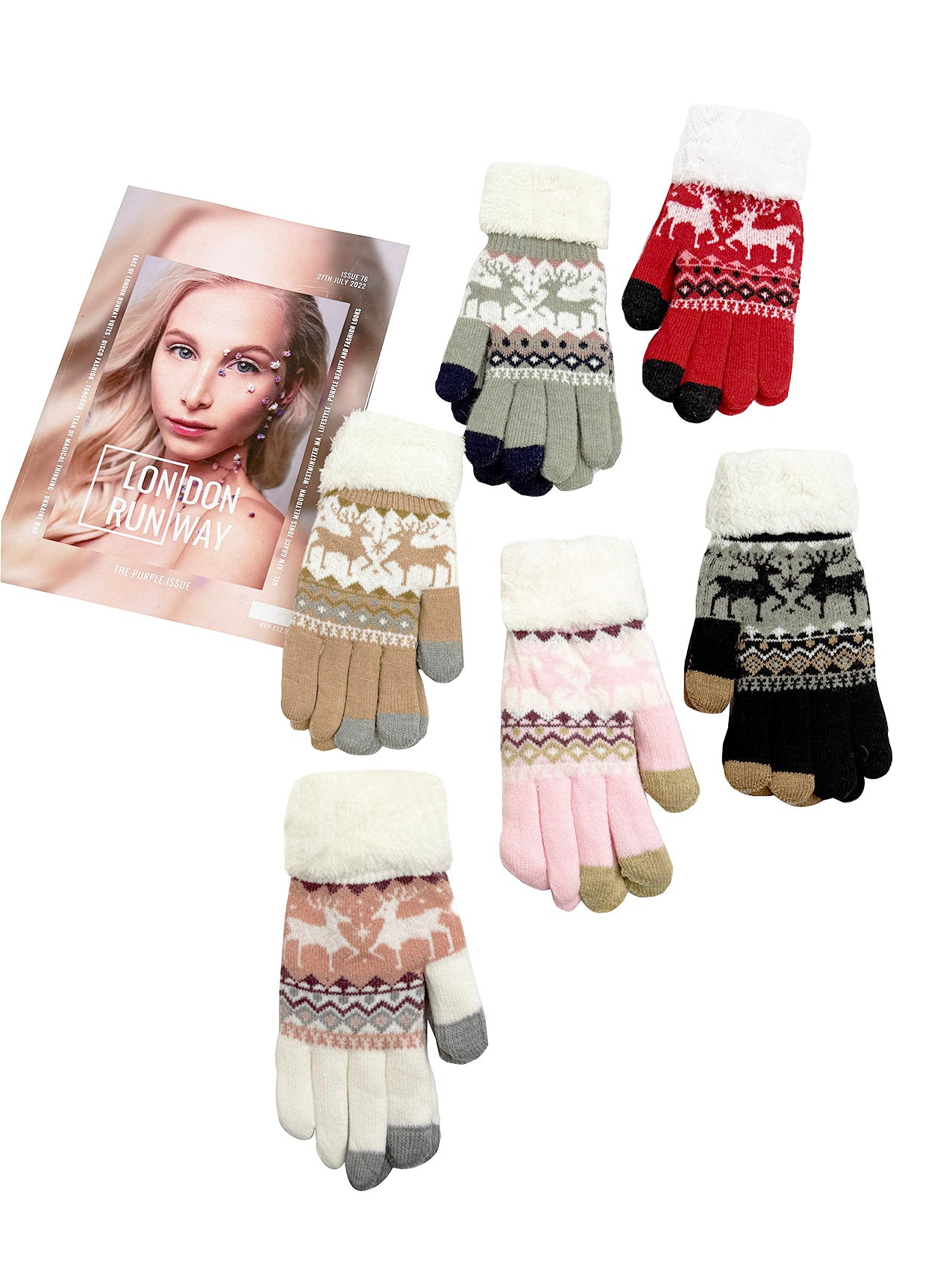 GV25073-315 Christmas Reindeer Themed Knit Style Gloves