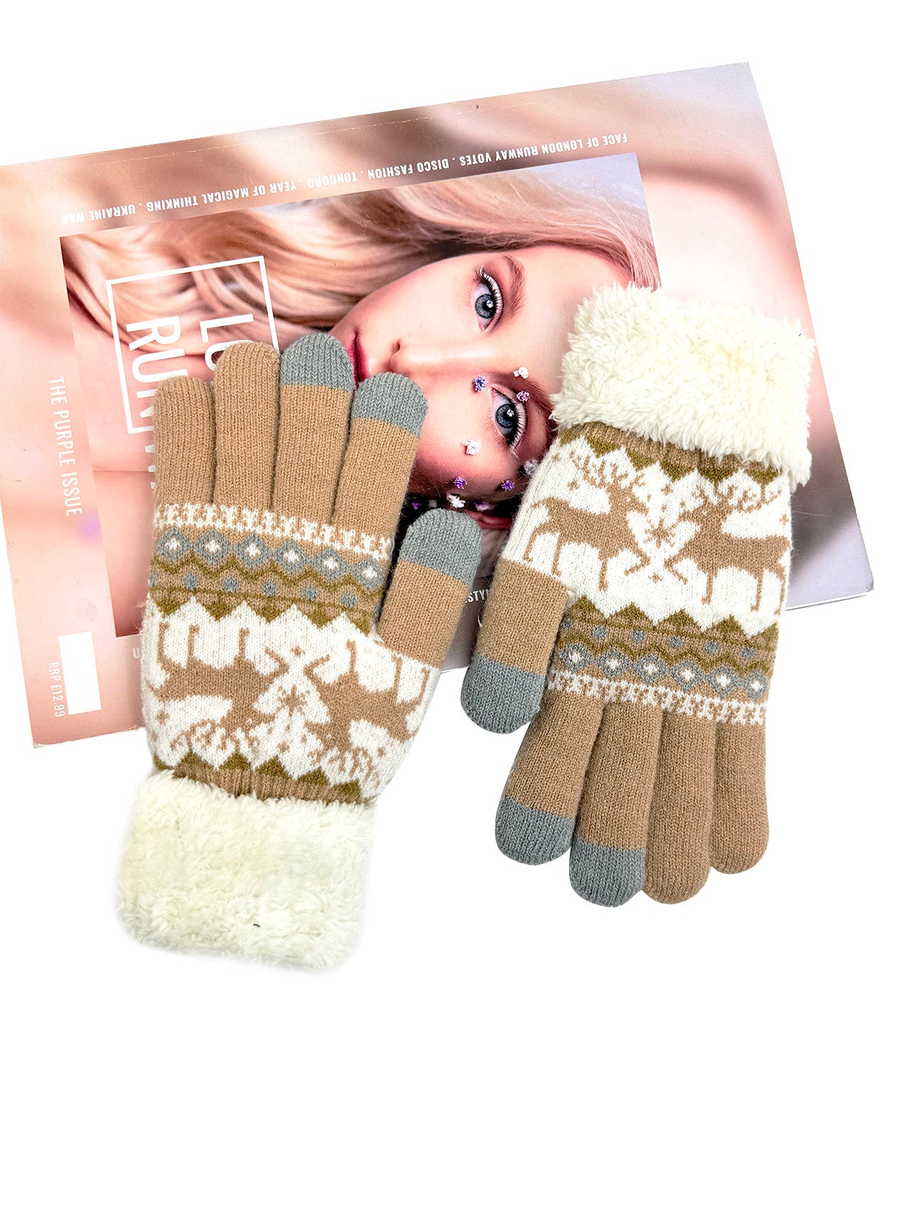 GV25073-315 Christmas Reindeer Themed Knit Style Gloves