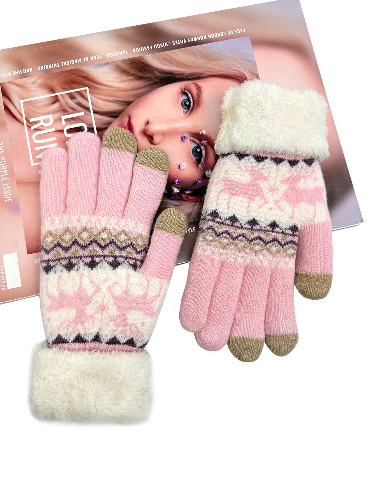 GV25073-315 Christmas Reindeer Themed Knit Style Gloves