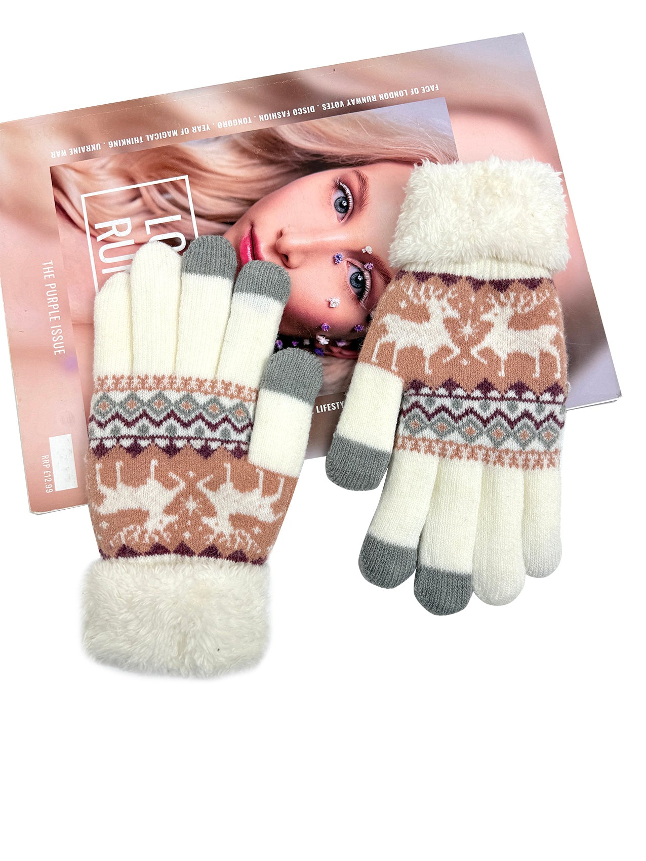 GV25073-315 Christmas Reindeer Themed Knit Style Gloves