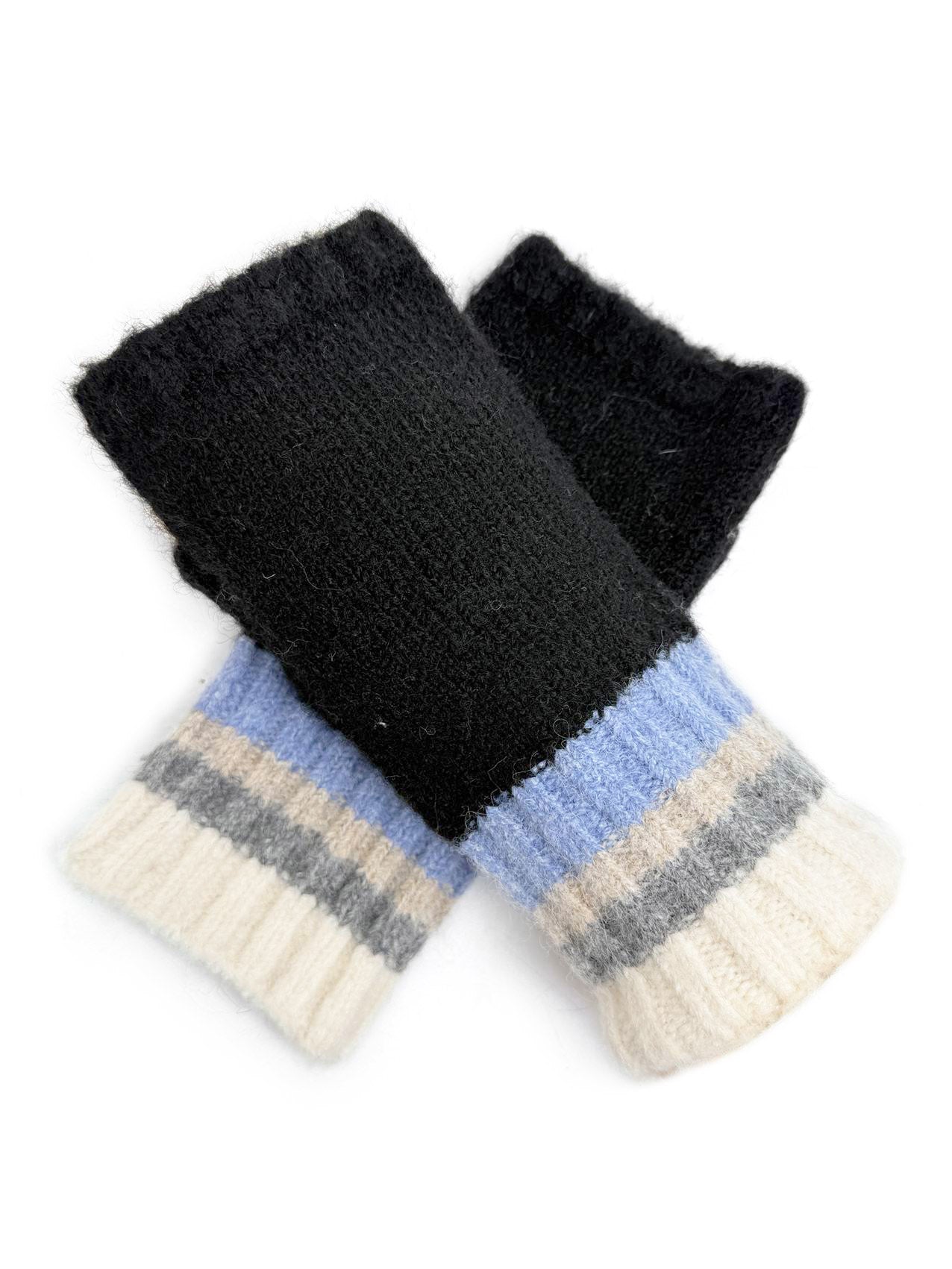 GV25090-298 Fingerless Gloves with Colourful Stripes Detail