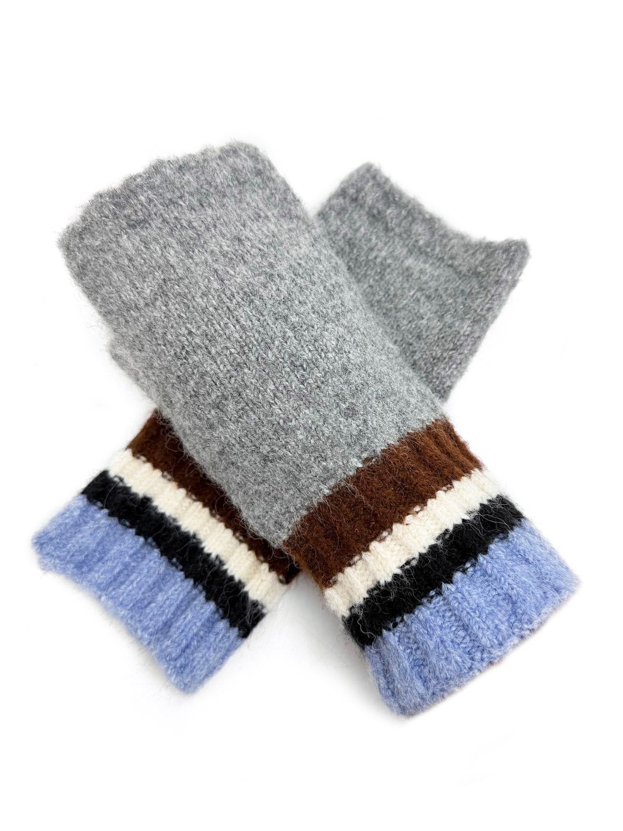 GV25090-298 Fingerless Gloves with Colourful Stripes Detail