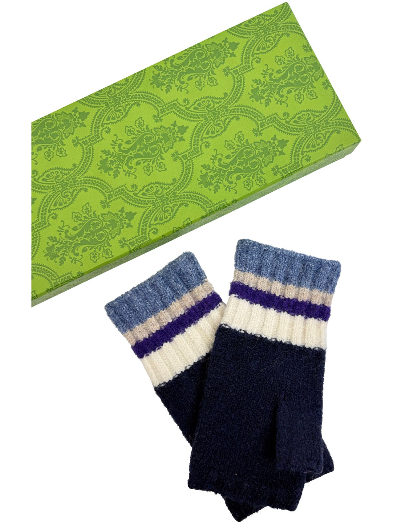 GV25090-298 Fingerless Gloves with Colourful Stripes Detail