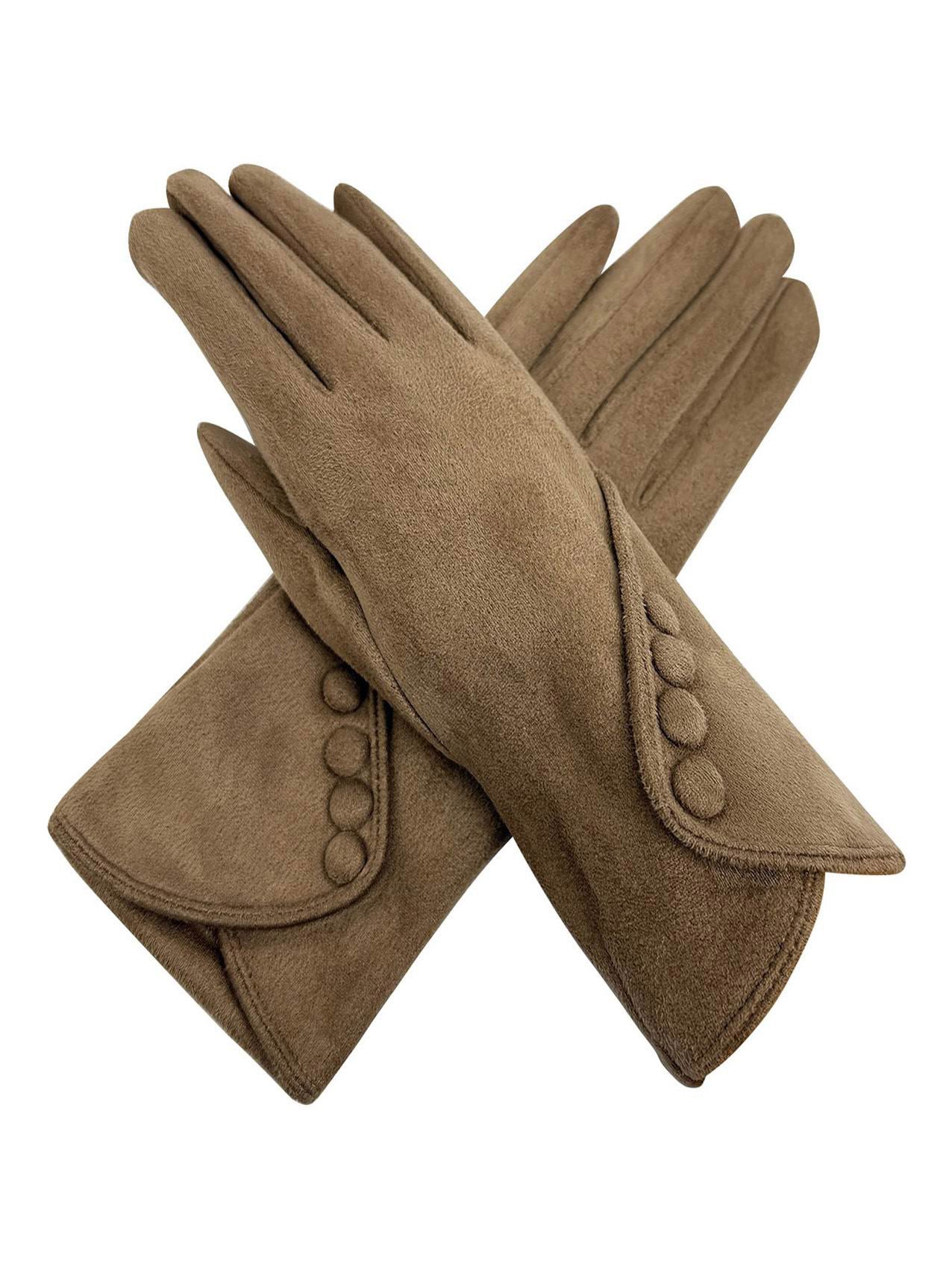 GV25090-306 Plain Gloves with Buttons Detail and Touch Screen Fingers