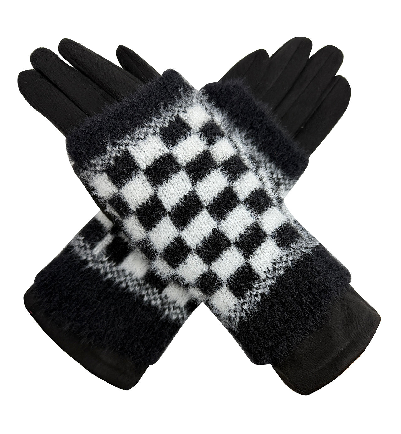 GV25105-304 2 in 1 Solid Colour Gloves with a Removable Check Pattern Fingerless Layer