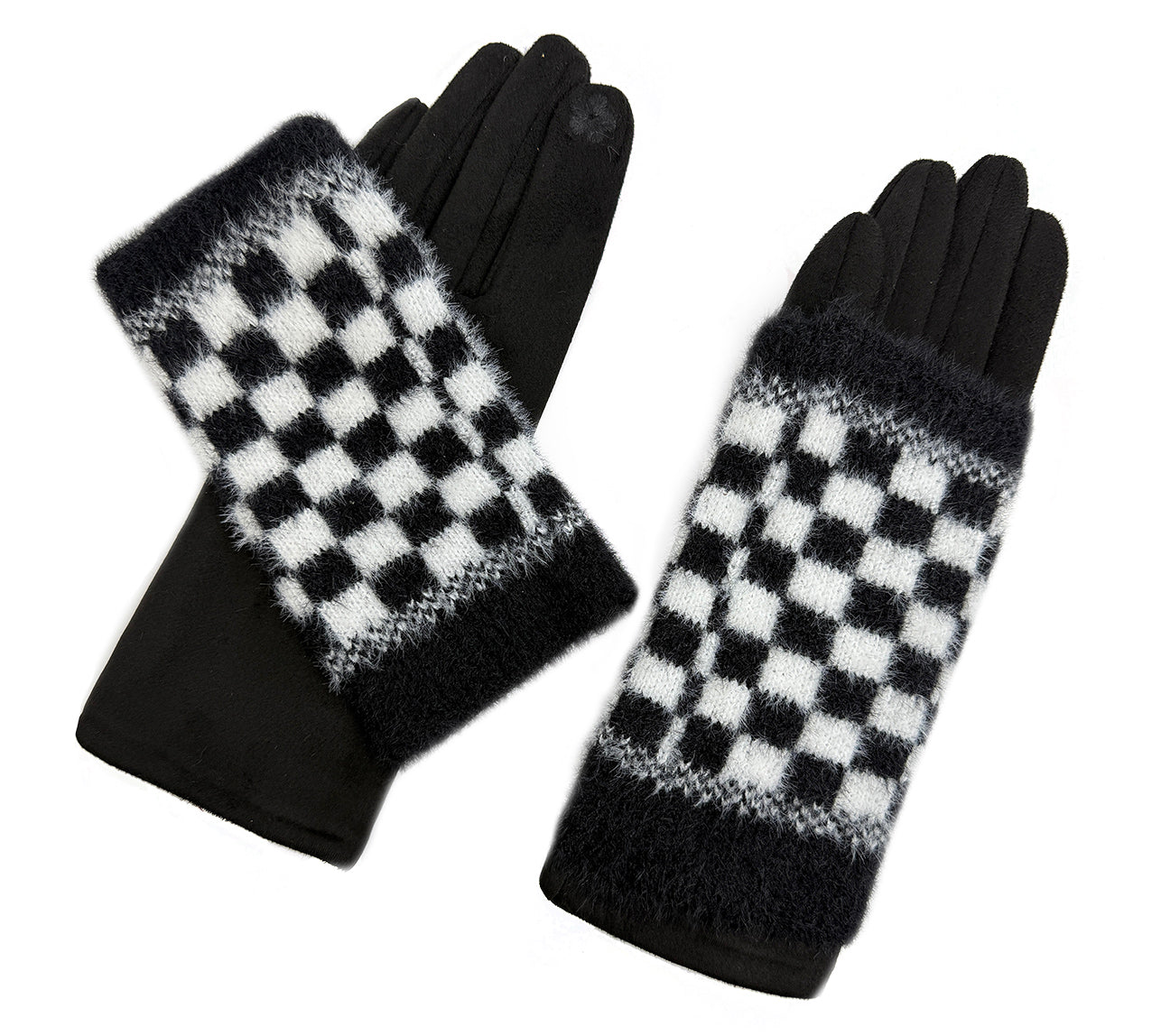 GV25105-304 2 in 1 Solid Colour Gloves with a Removable Check Pattern Fingerless Layer