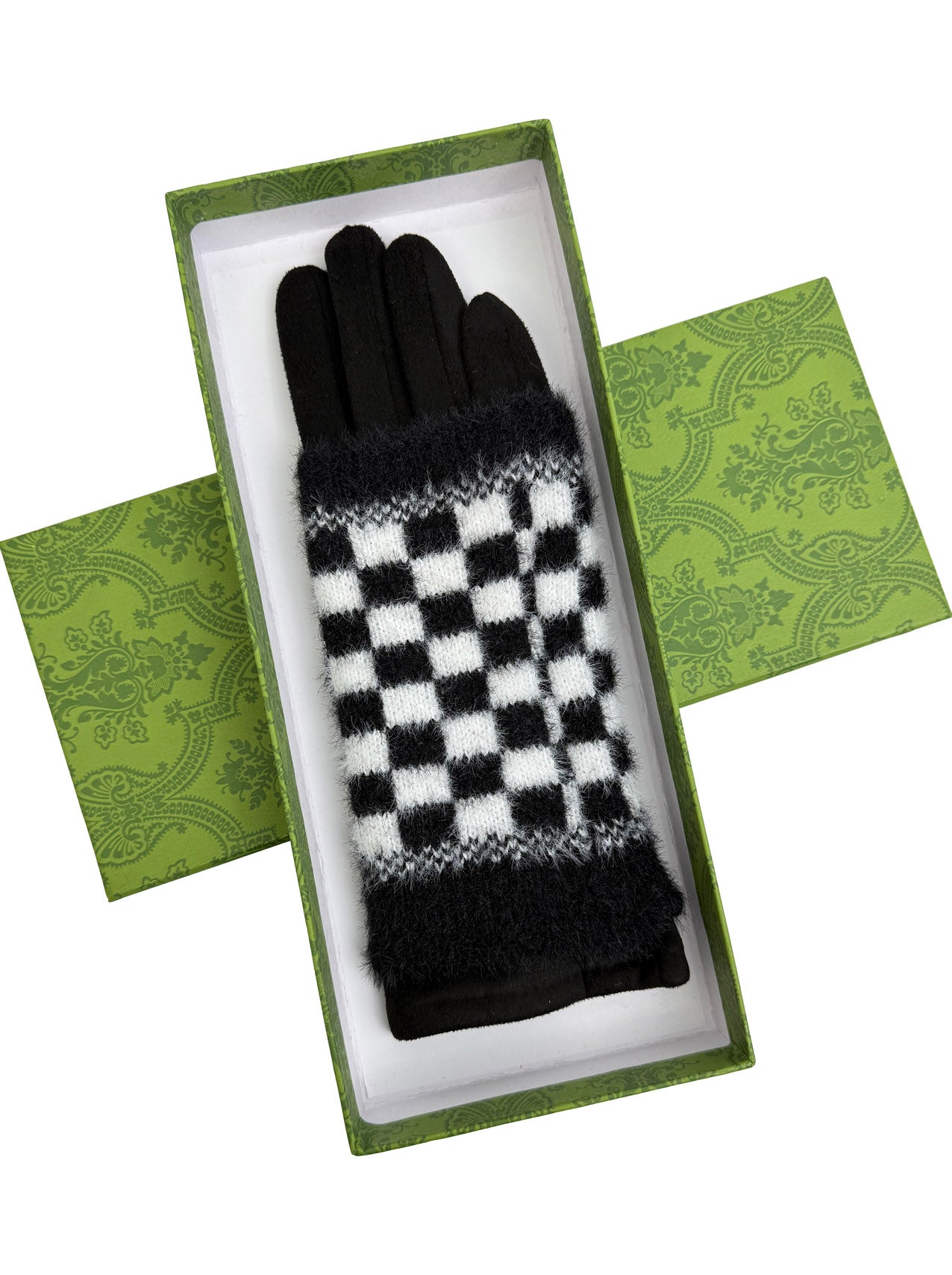 GV25105-304 2 in 1 Solid Colour Gloves with a Removable Check Pattern Fingerless Layer