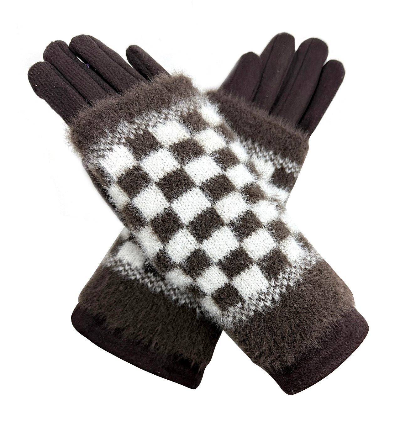 GV25105-304 2 in 1 Solid Colour Gloves with a Removable Check Pattern Fingerless Layer