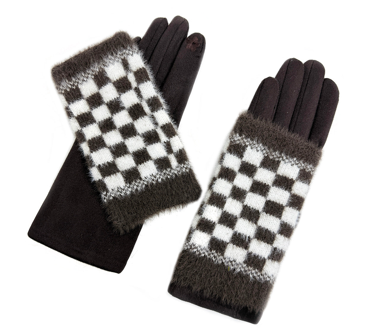 GV25105-304 2 in 1 Solid Colour Gloves with a Removable Check Pattern Fingerless Layer