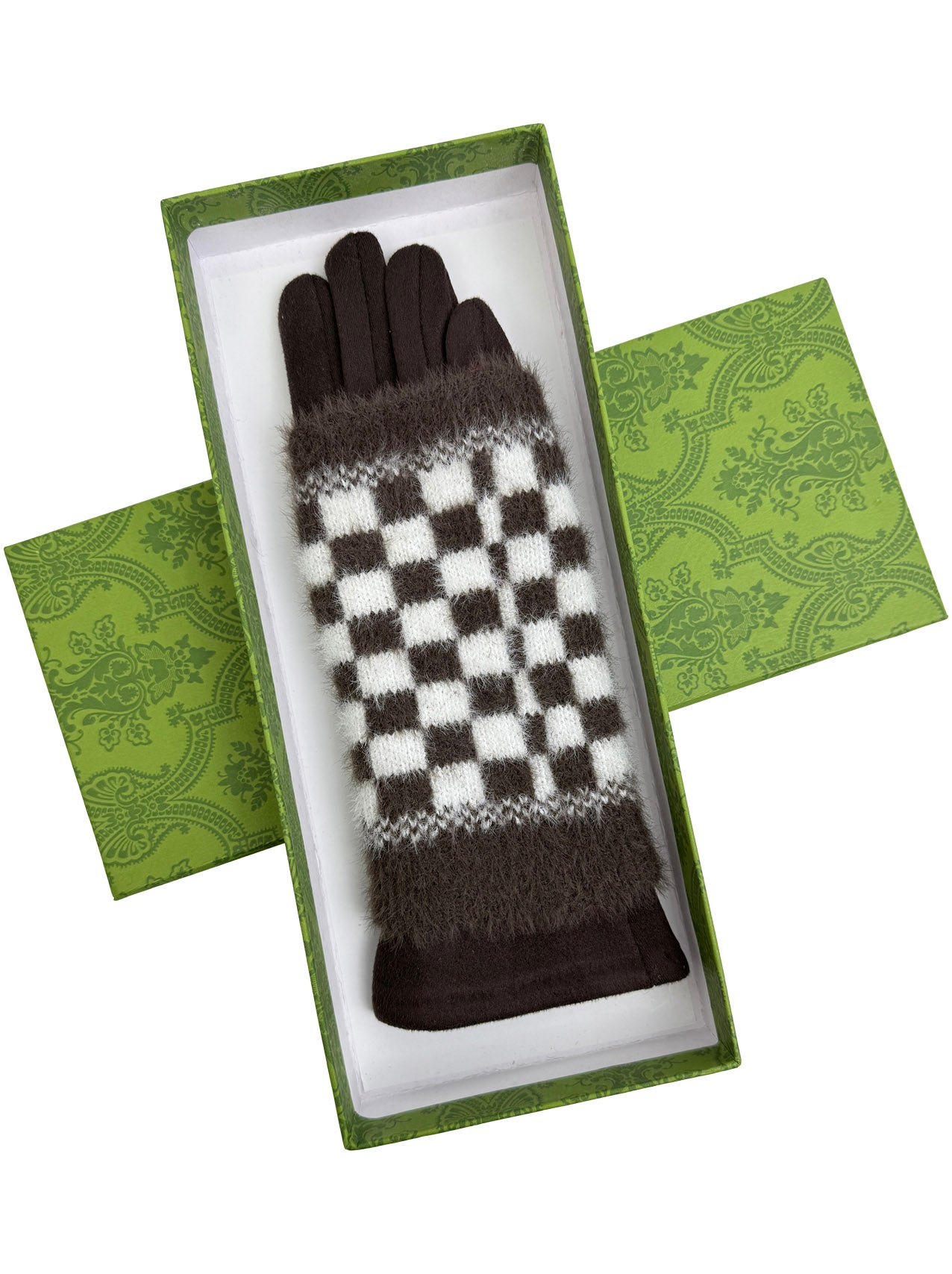 GV25105-304 2 in 1 Solid Colour Gloves with a Removable Check Pattern Fingerless Layer