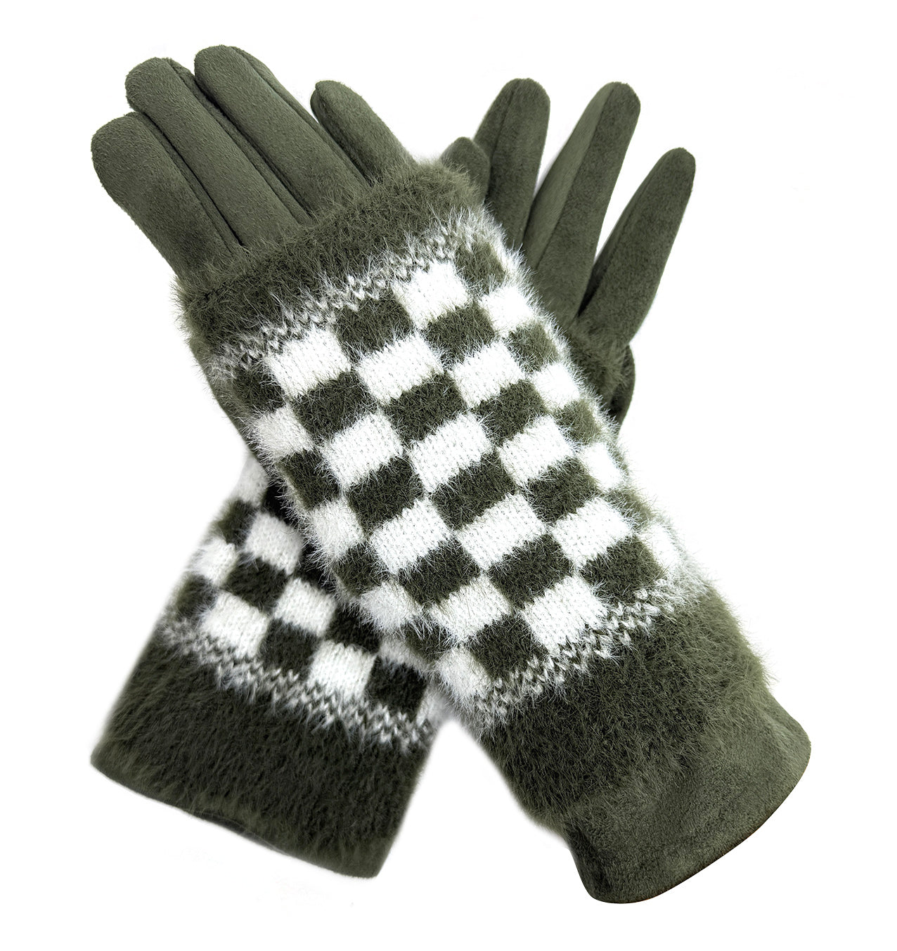GV25105-304 2 in 1 Solid Colour Gloves with a Removable Check Pattern Fingerless Layer