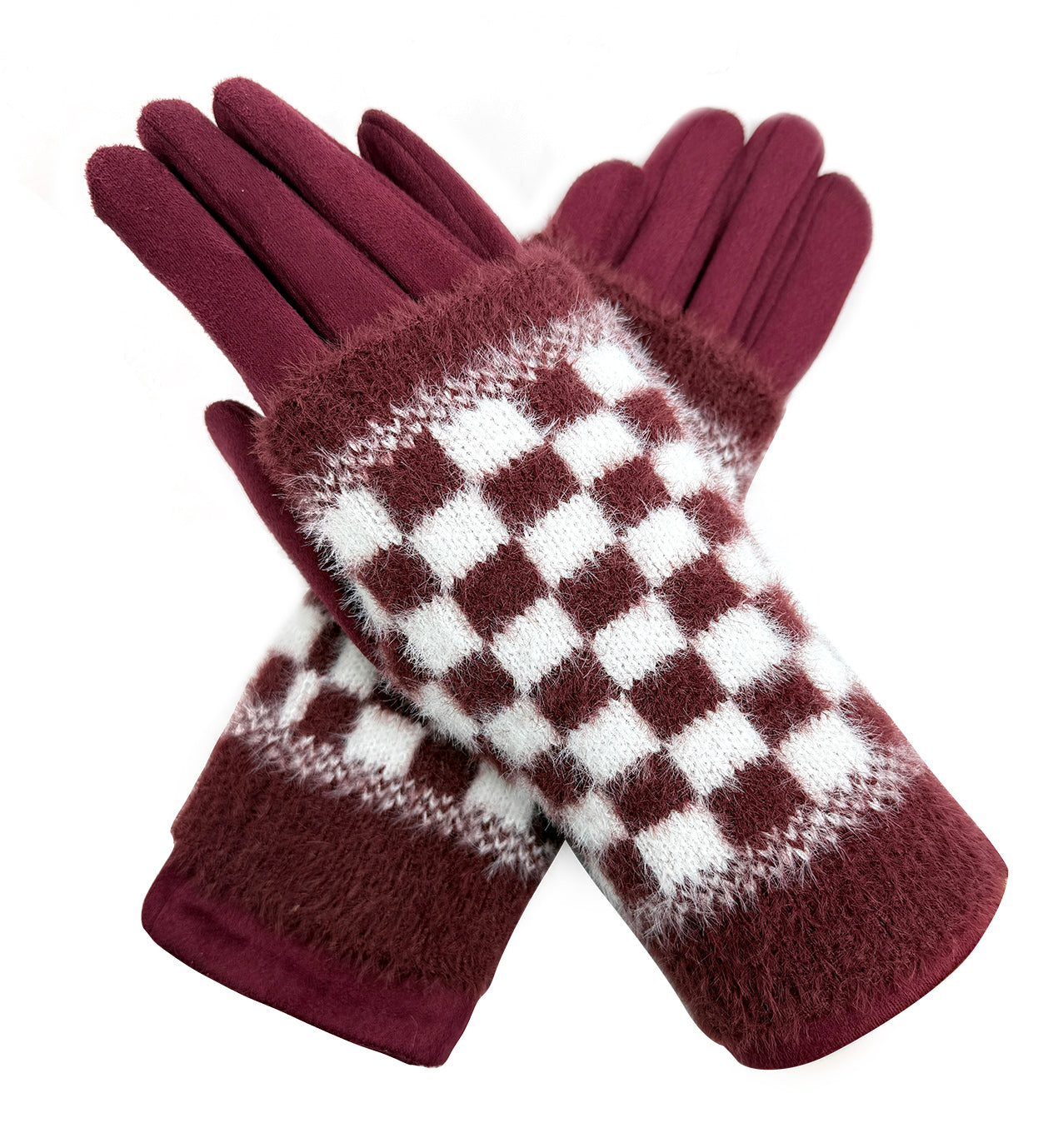 GV25105-304 2 in 1 Solid Colour Gloves with a Removable Check Pattern Fingerless Layer