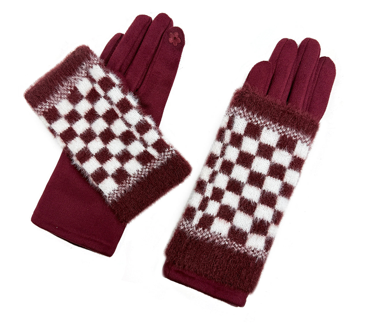 GV25105-304 2 in 1 Solid Colour Gloves with a Removable Check Pattern Fingerless Layer