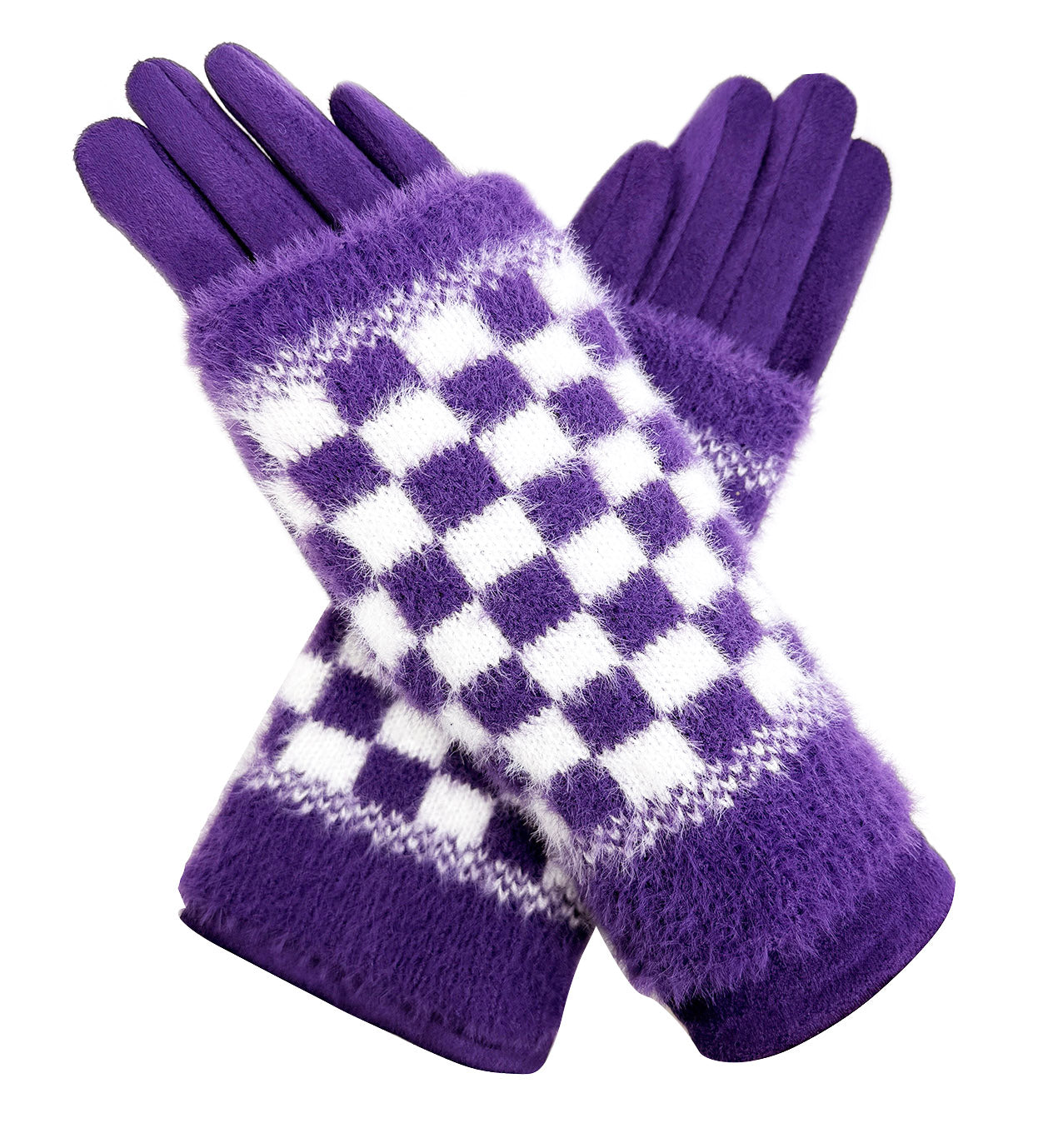 GV25105-304 2 in 1 Solid Colour Gloves with a Removable Check Pattern Fingerless Layer