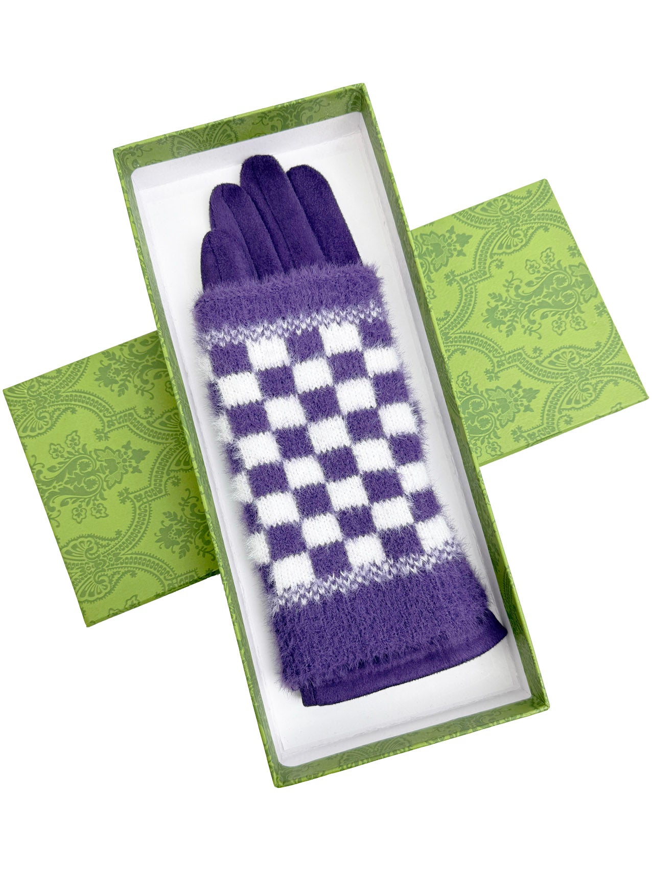 GV25105-304 2 in 1 Solid Colour Gloves with a Removable Check Pattern Fingerless Layer