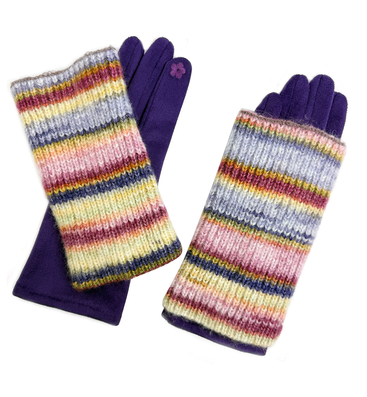 GV25130-303 2 in 1 Solid Colour Gloves with a Removable Knitted Fingerless Layer