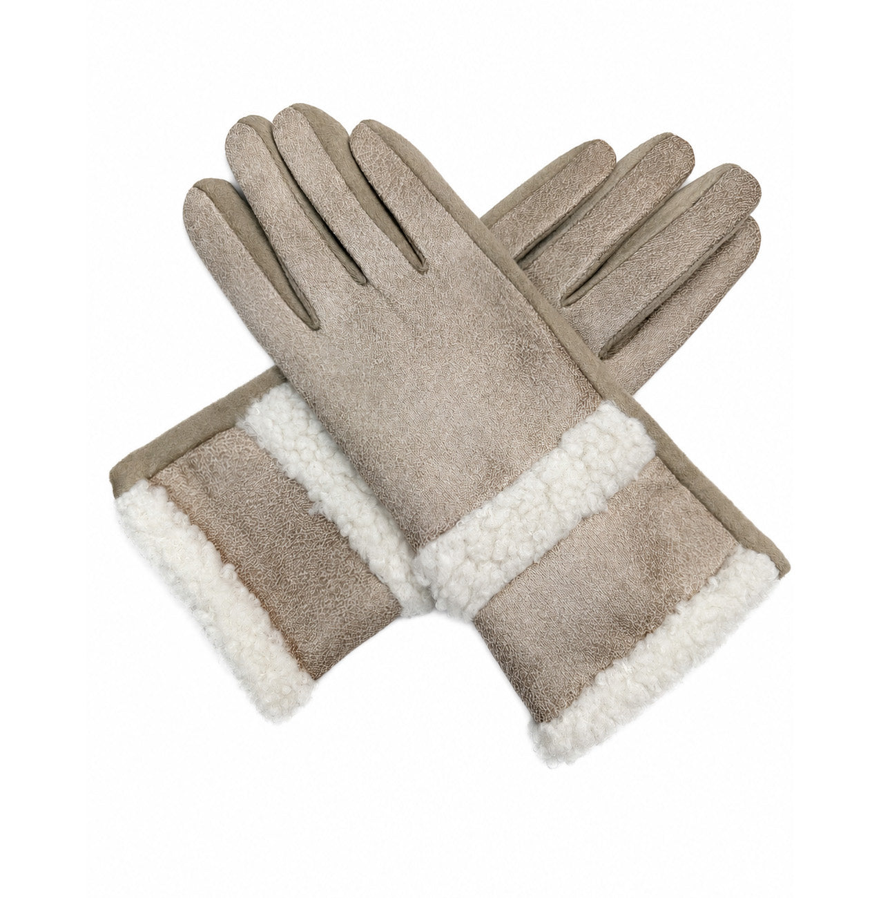 GV26082-381 Plain Texture Gloves with Fur Detailing