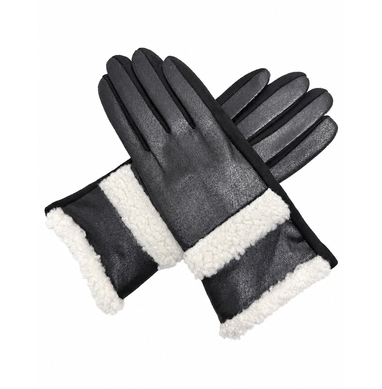 GV26082-381 Plain Texture Gloves with Fur Detailing