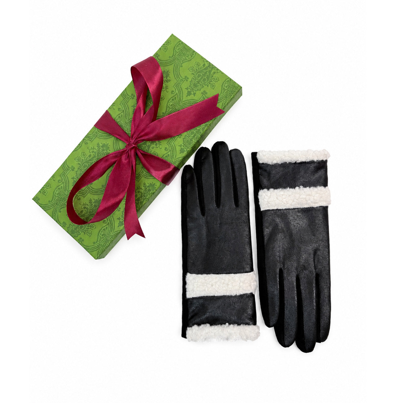 GV26082-381 Plain Texture Gloves with Fur Detailing