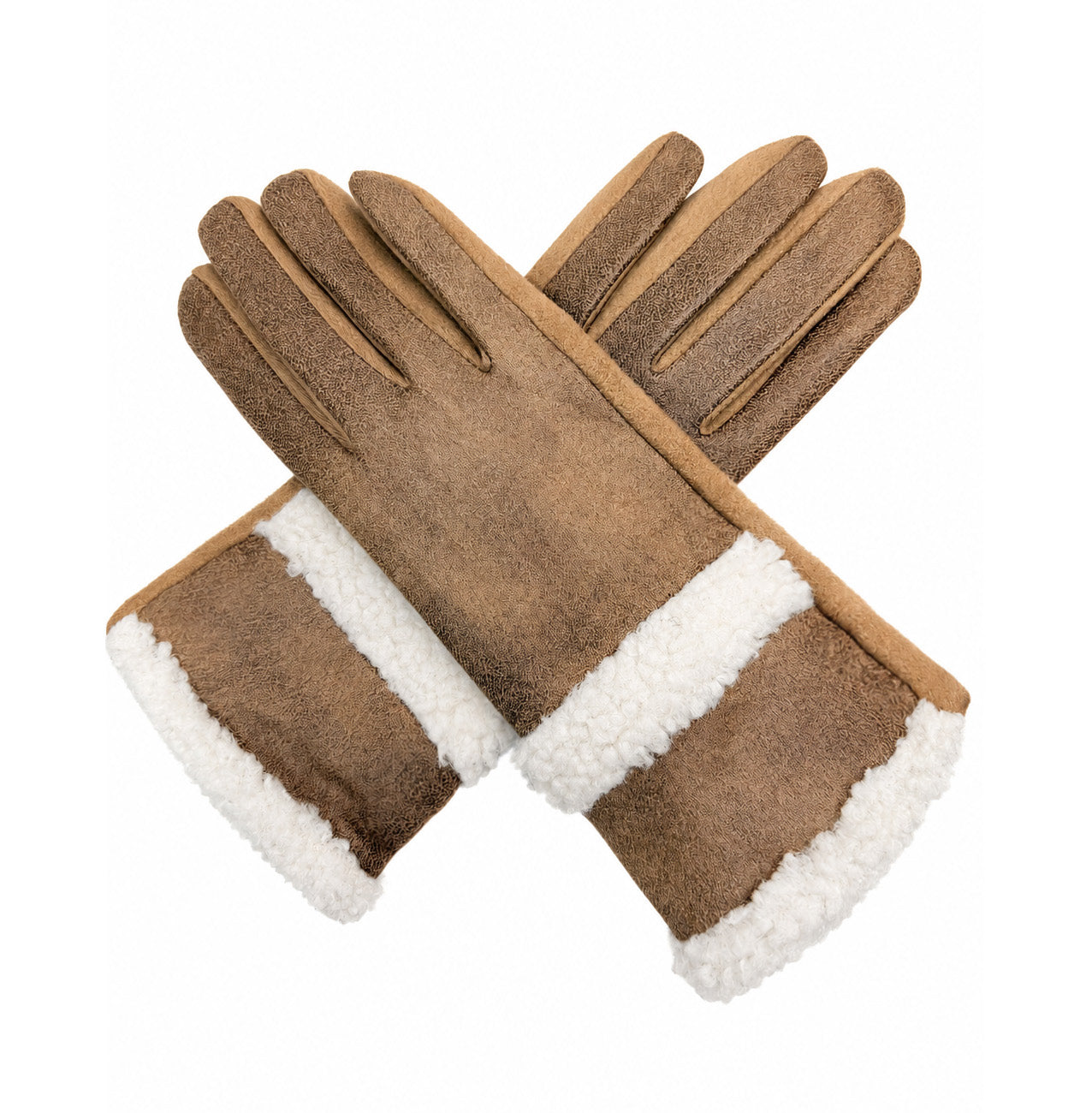 GV26082-381 Plain Texture Gloves with Fur Detailing