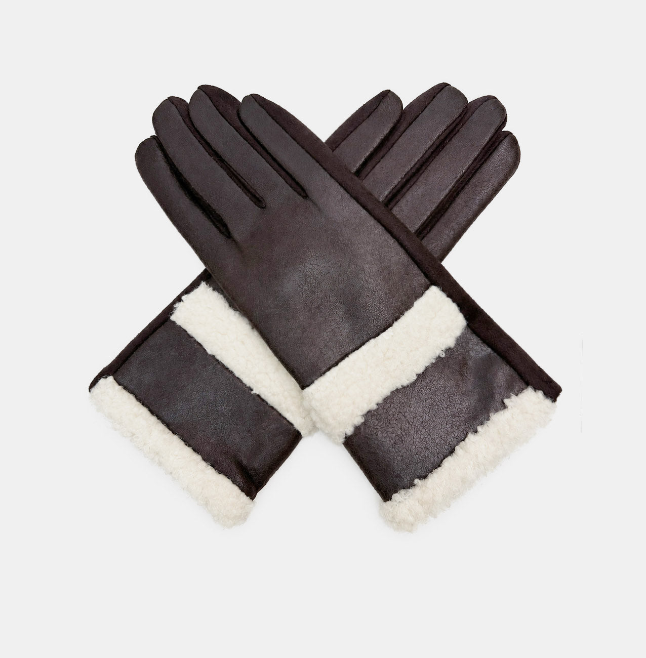 GV26082-381 Plain Texture Gloves with Fur Detailing