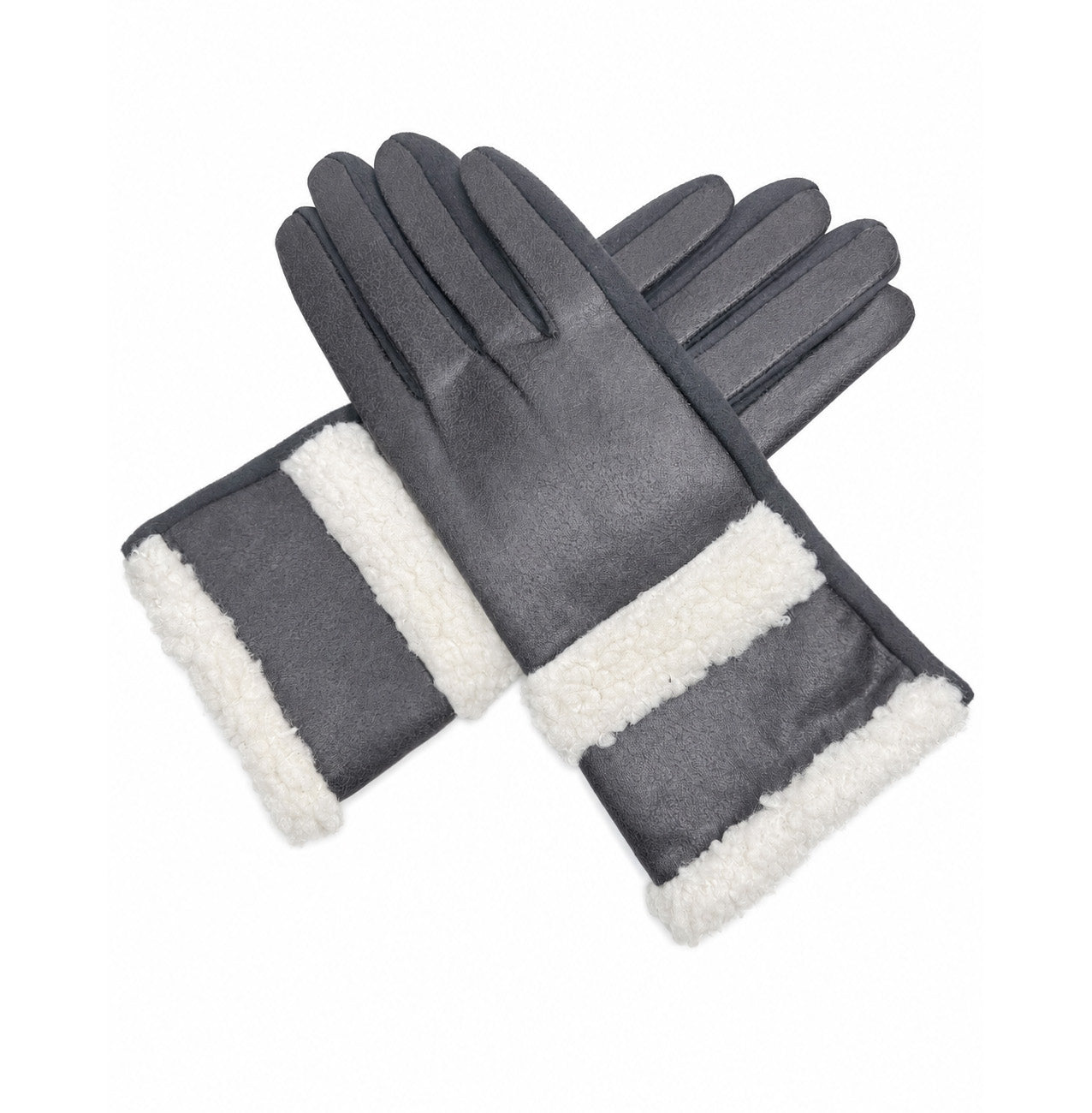 GV26082-381 Plain Texture Gloves with Fur Detailing