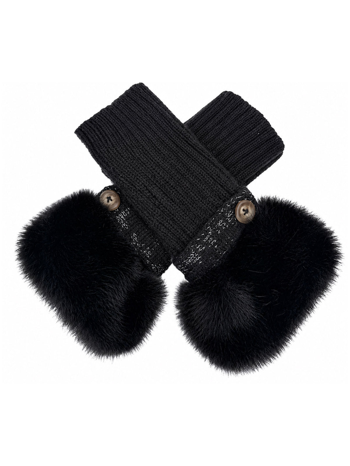 GV26092-391 Fingerless Knitted Gloves with Fur Cuff