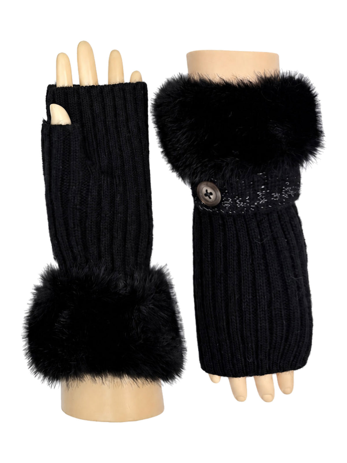GV26092-391 Fingerless Knitted Gloves with Fur Cuff