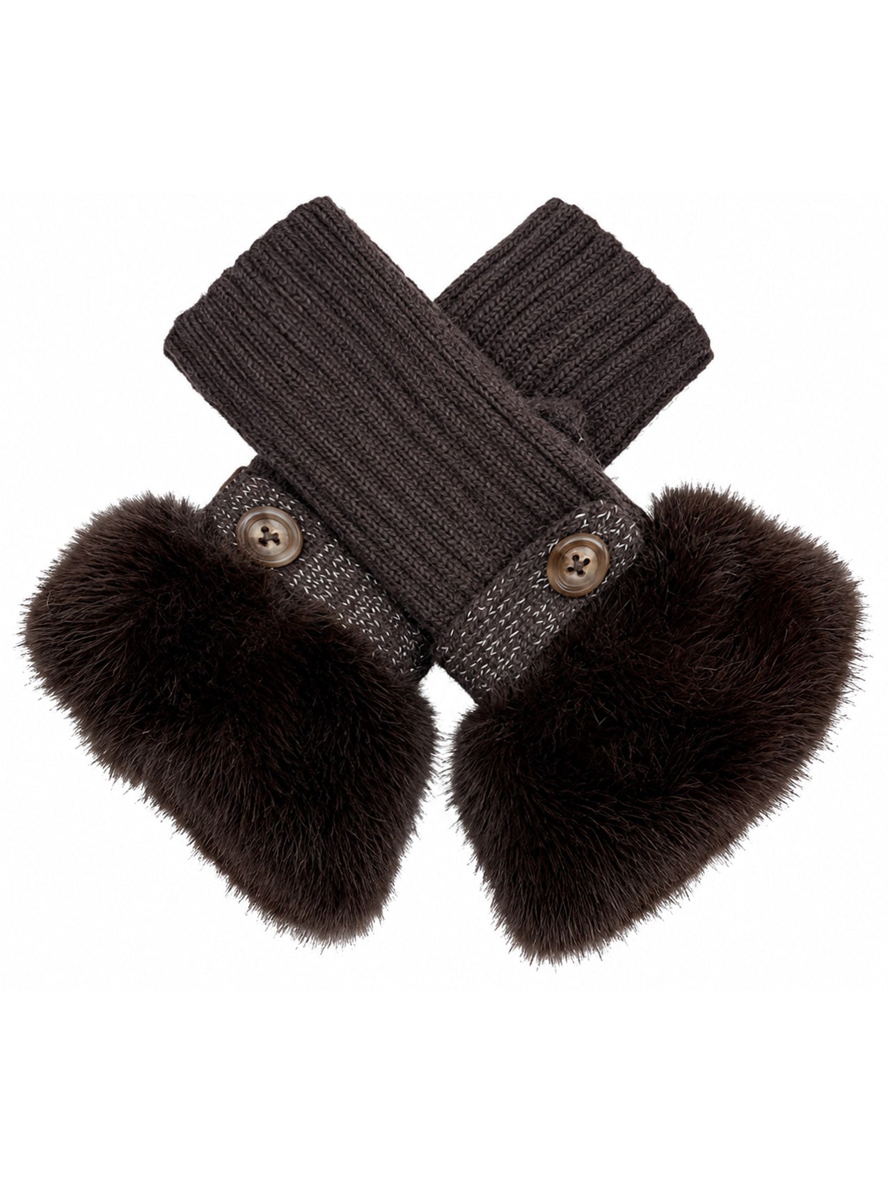 GV26092-391 Fingerless Knitted Gloves with Fur Cuff