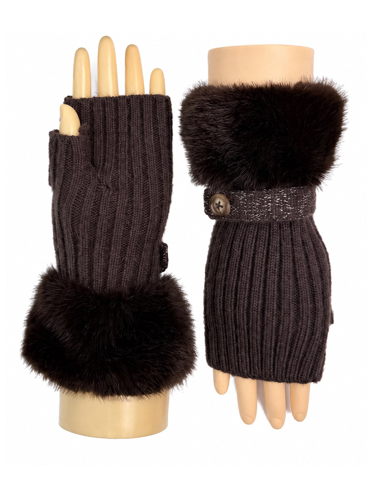 GV26092-391 Fingerless Knitted Gloves with Fur Cuff