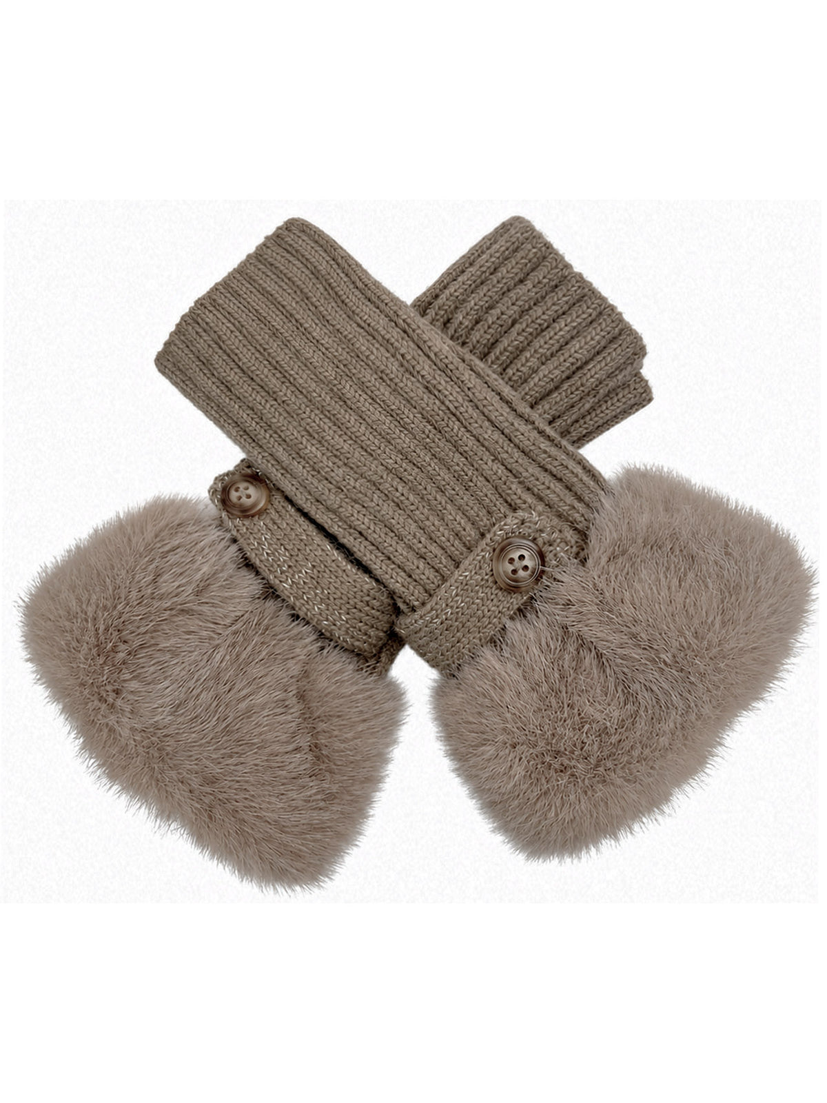 GV26092-391 Fingerless Knitted Gloves with Fur Cuff