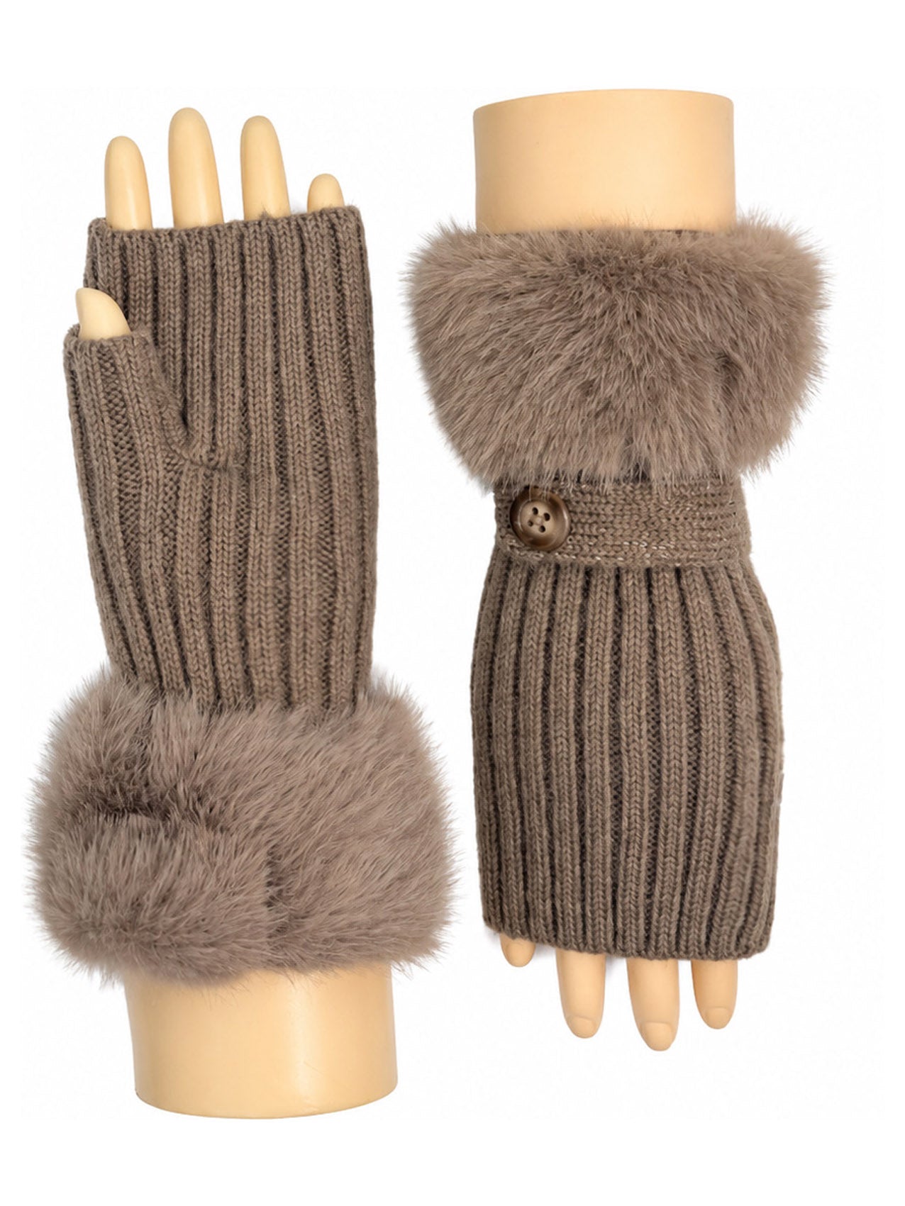 GV26092-391 Fingerless Knitted Gloves with Fur Cuff