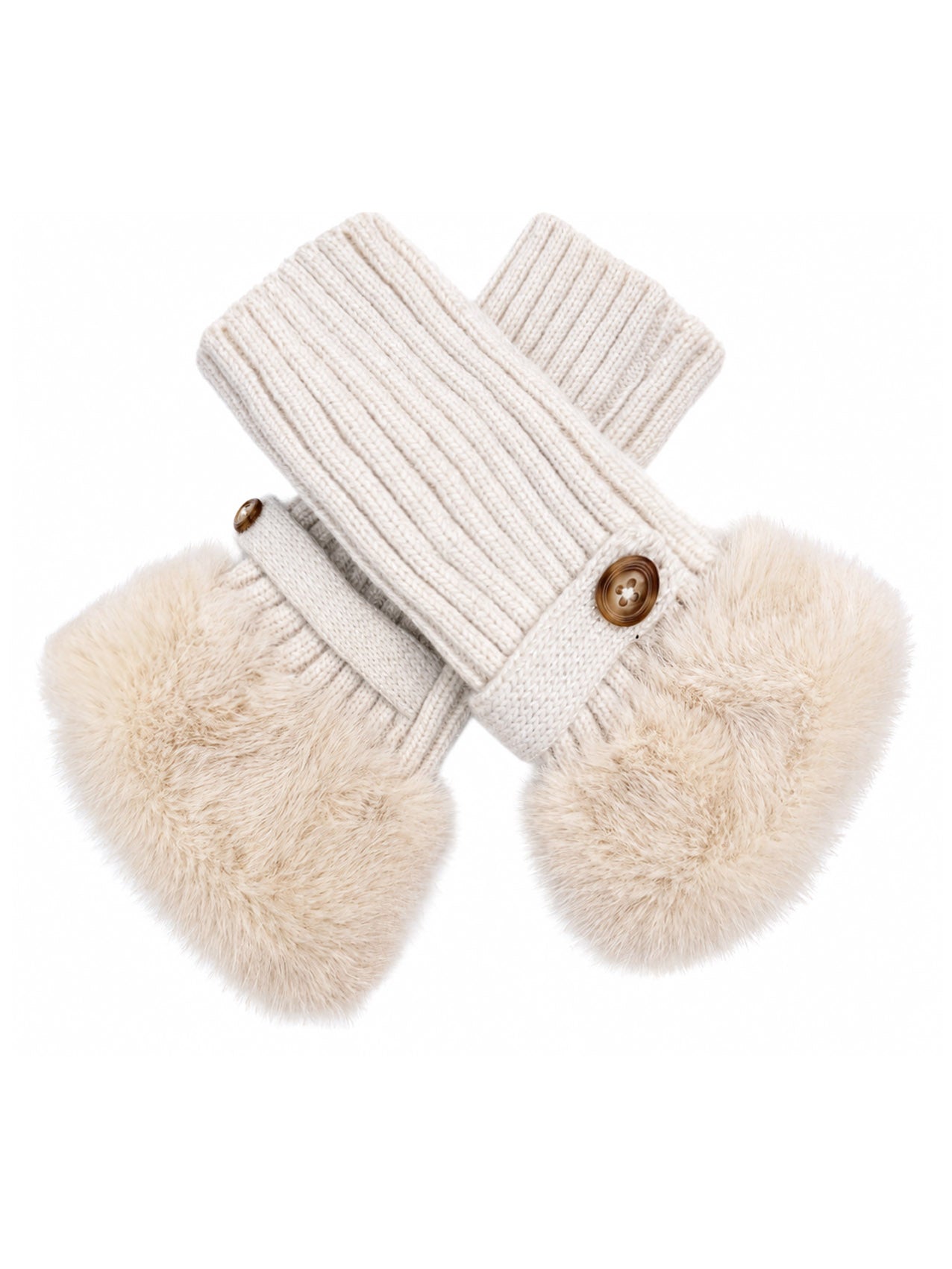GV26092-391 Fingerless Knitted Gloves with Fur Cuff