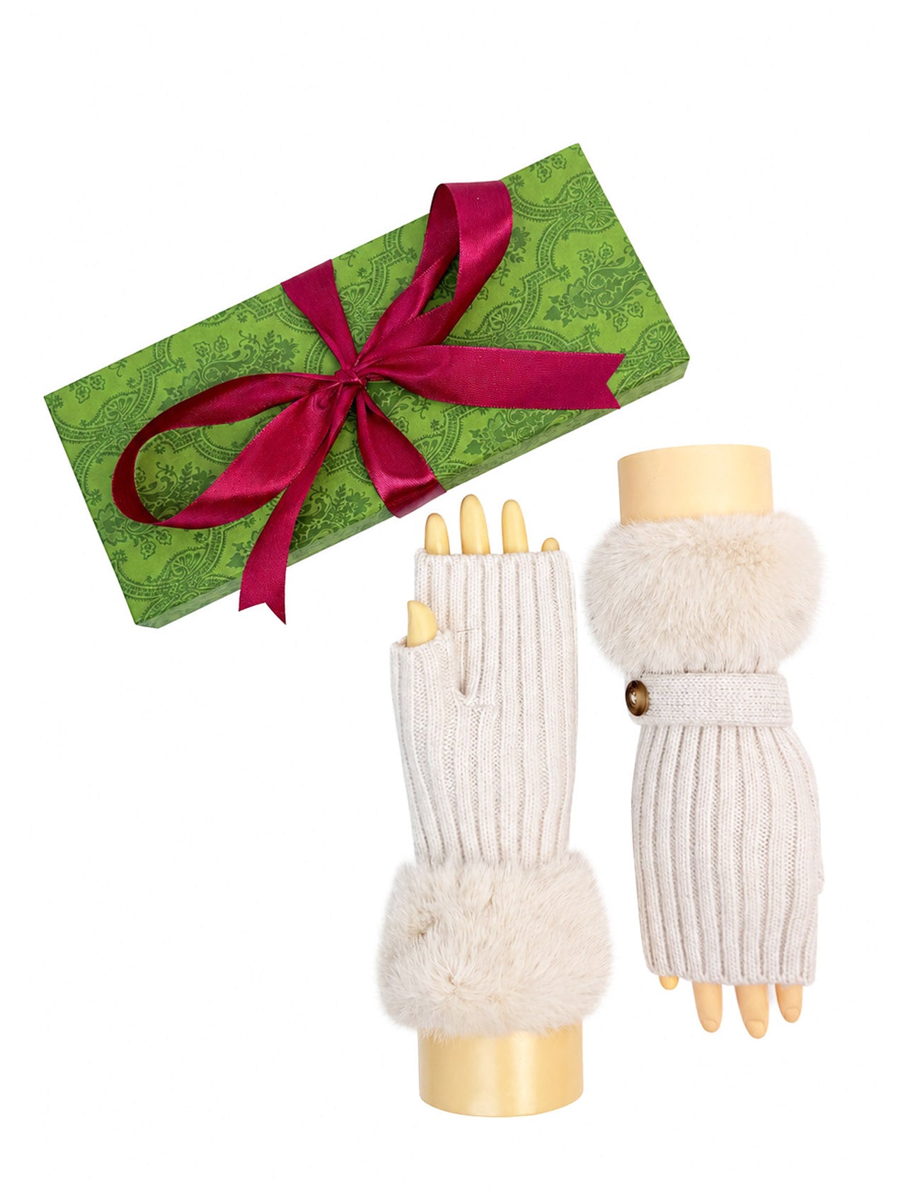 GV26092-391 Fingerless Knitted Gloves with Fur Cuff