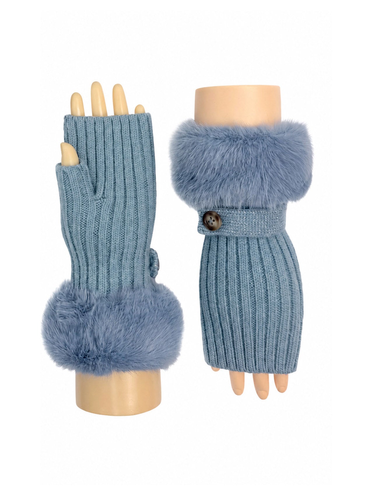 GV26092-391 Fingerless Knitted Gloves with Fur Cuff