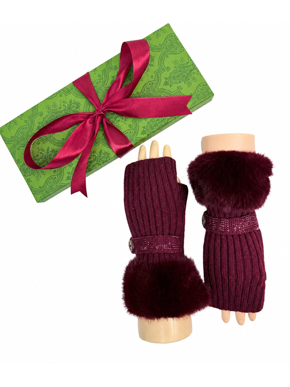GV26092-391 Fingerless Knitted Gloves with Fur Cuff