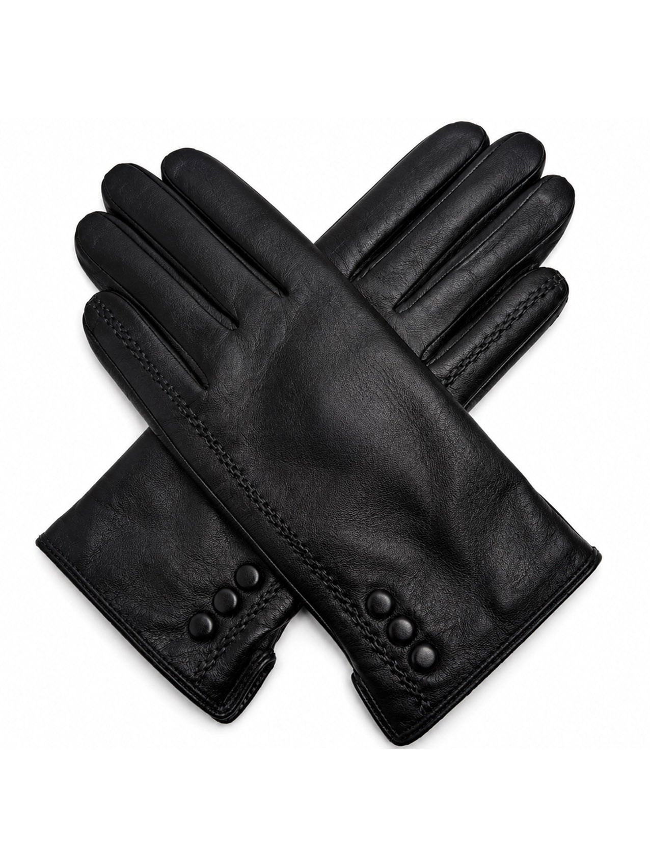 GV26233-383 Button Detail Genuine Leather Gloves