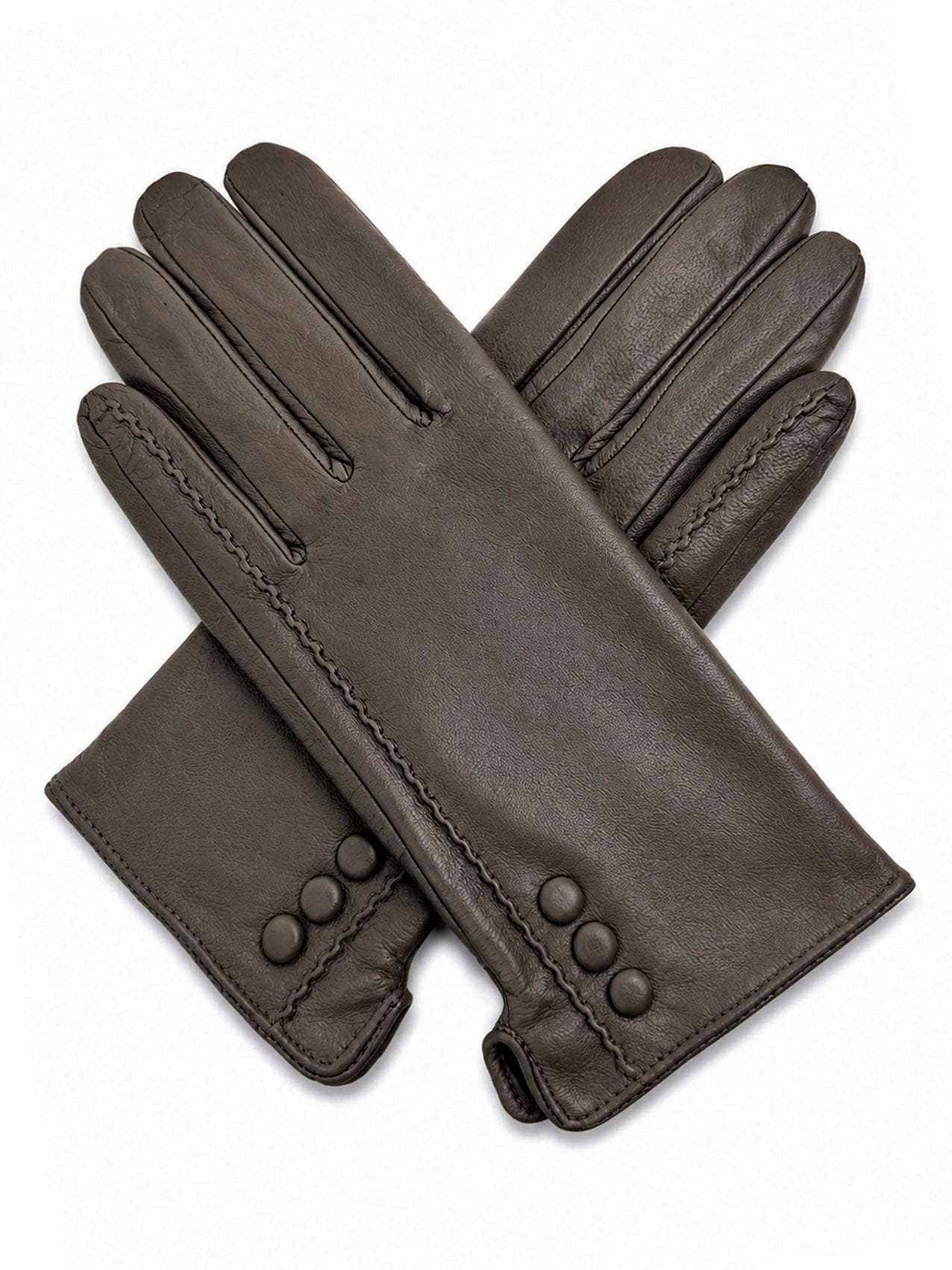 GV26233-383 Button Detail Genuine Leather Gloves